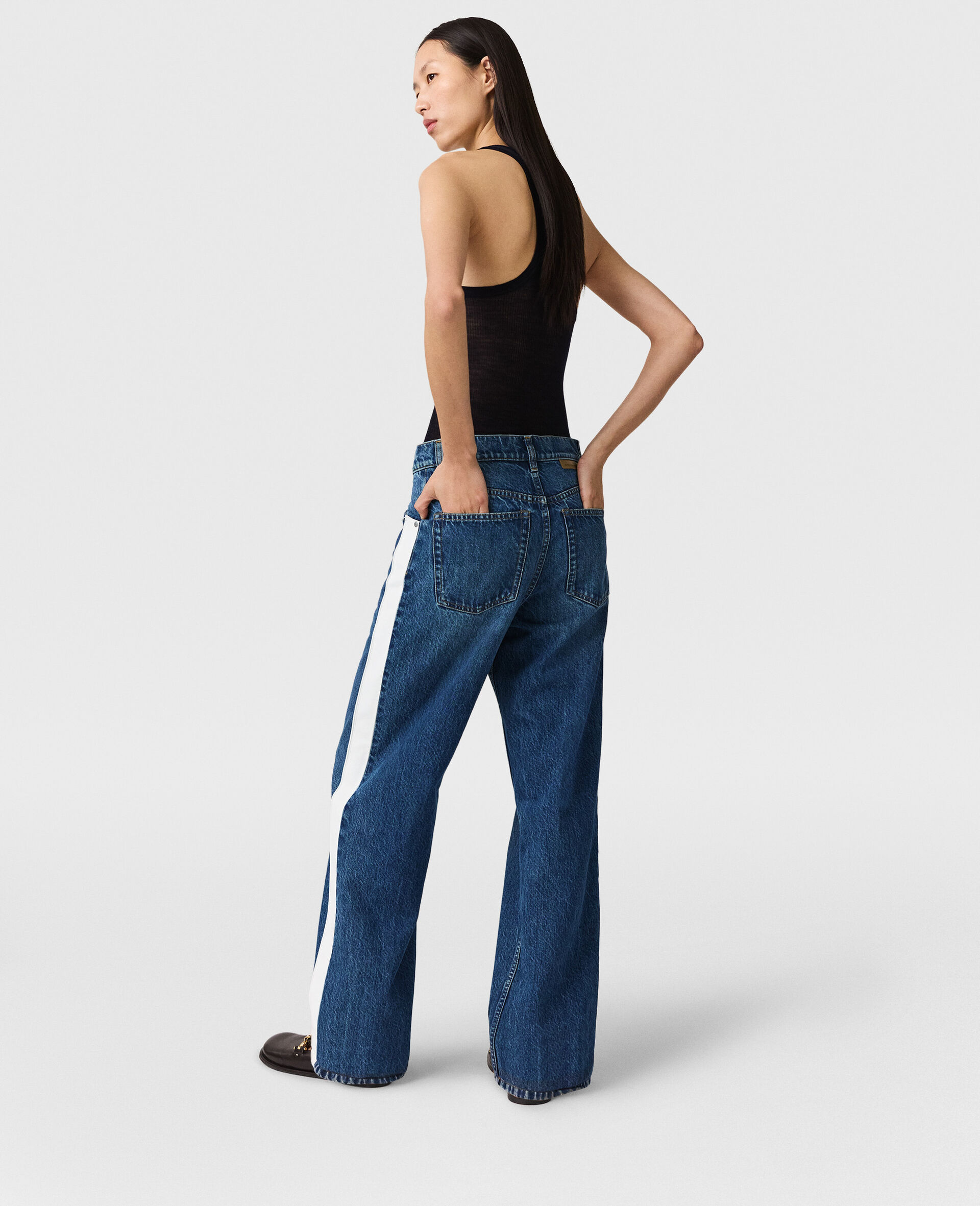 Side Stripe Straight Leg Jeans-Blue-large image number 3