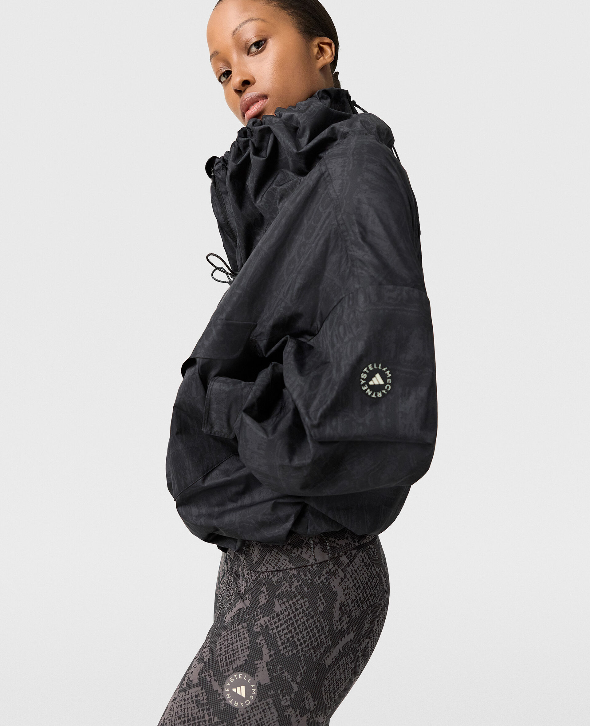 High-Neck Hooded Jacket-Black-large image number 2