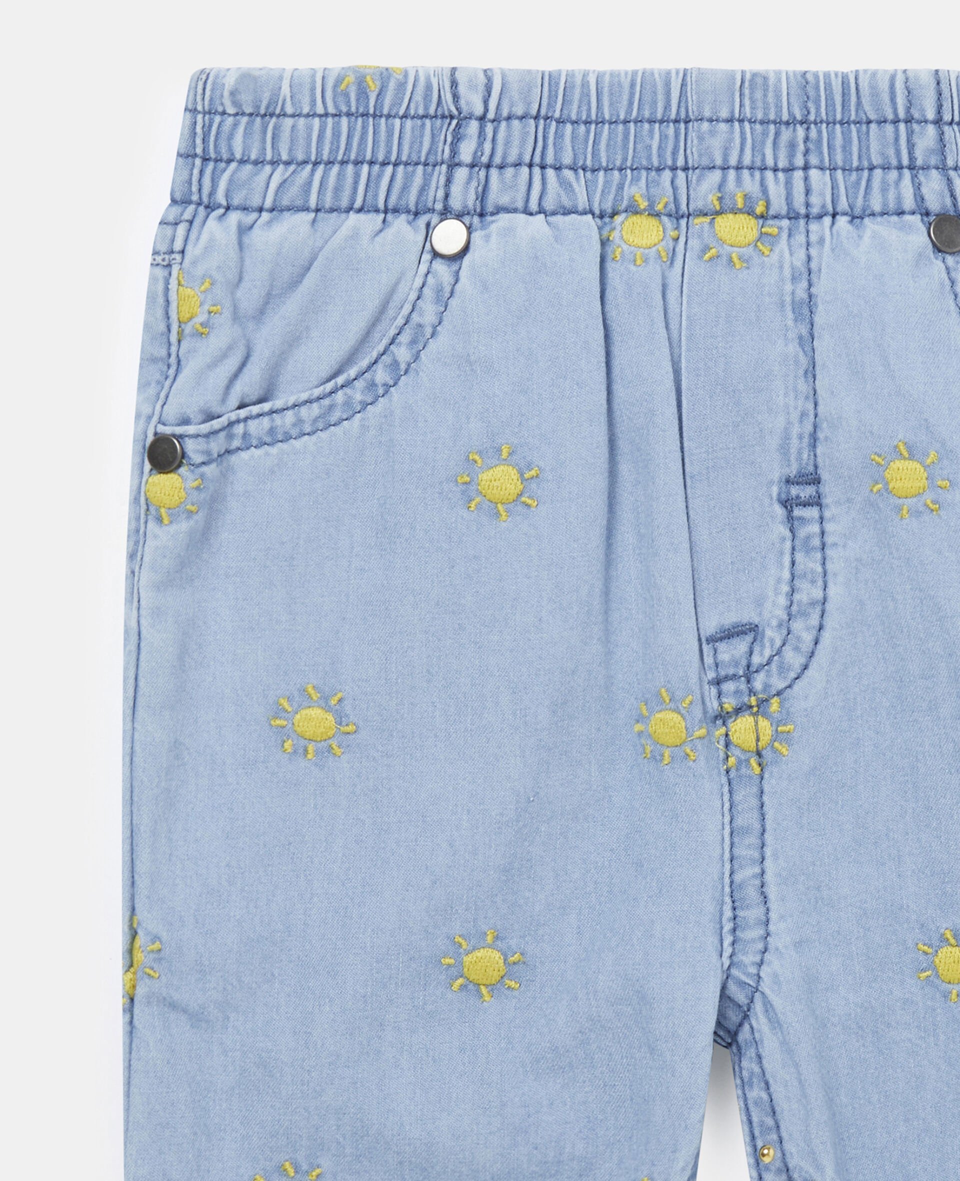 Sun Embroidered Chambray Pants-Blue-large image number 1