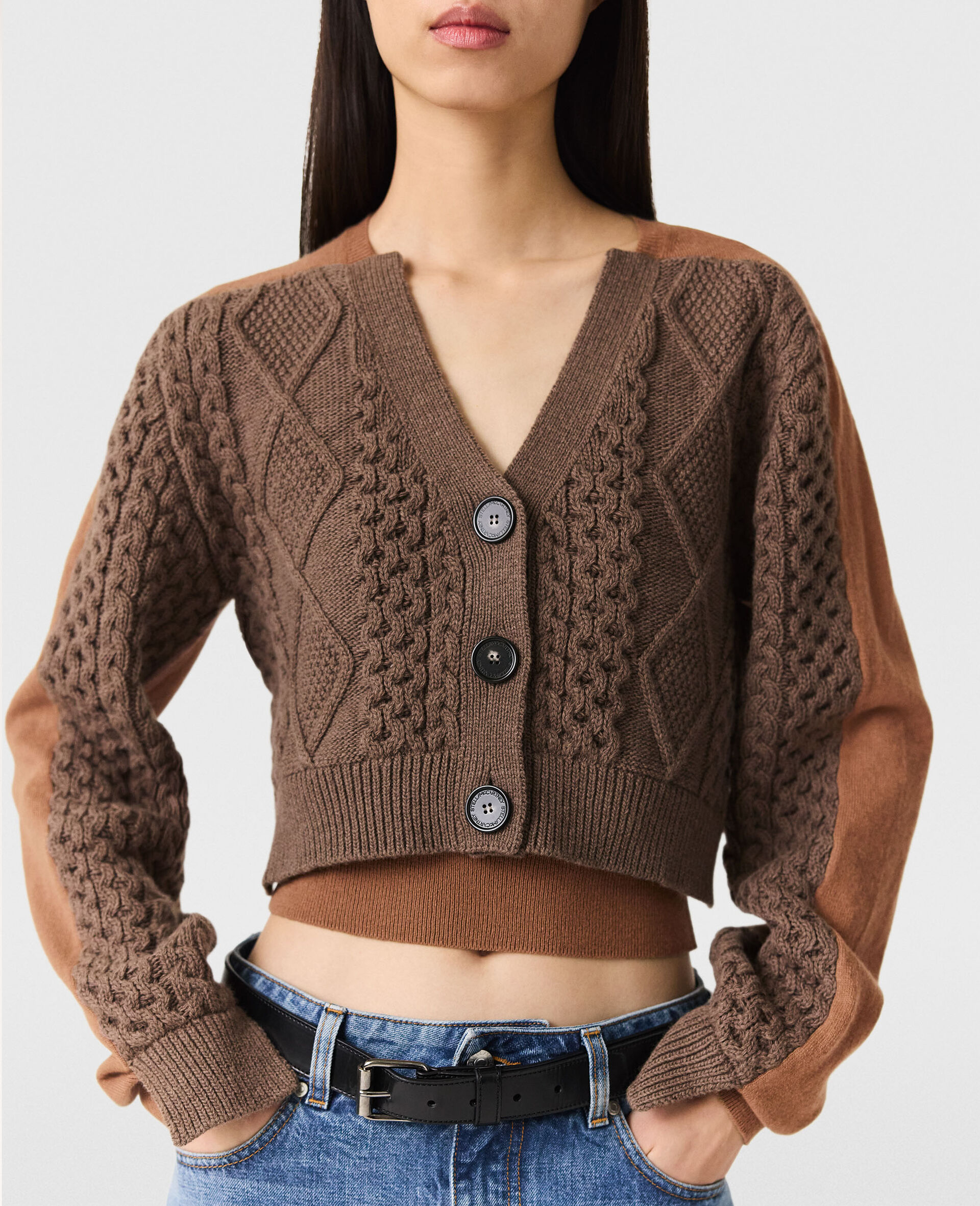 Cardigan Corto Ibrido-Marrone-large image number 5