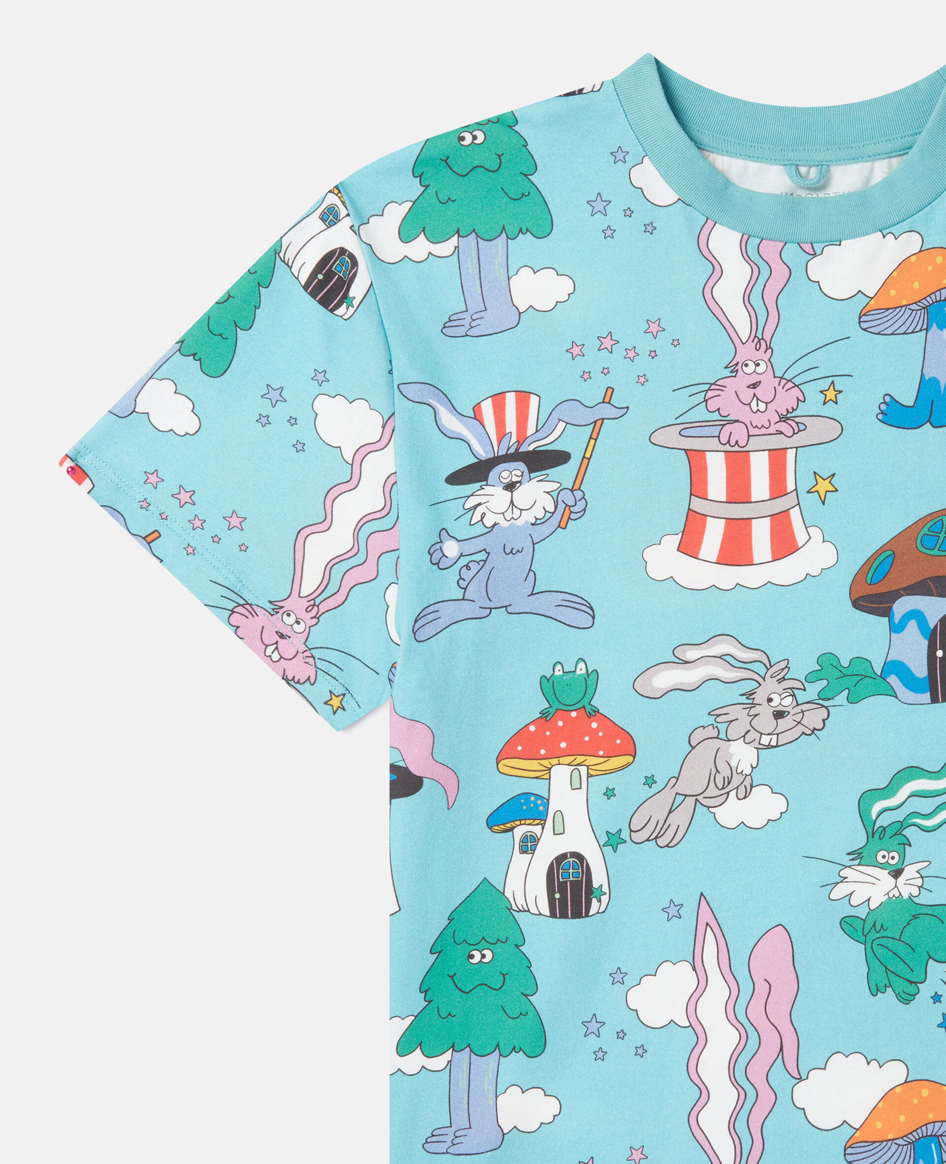 Magicians Bunny Print Crewneck T-Shirt-Blue-large image number 1