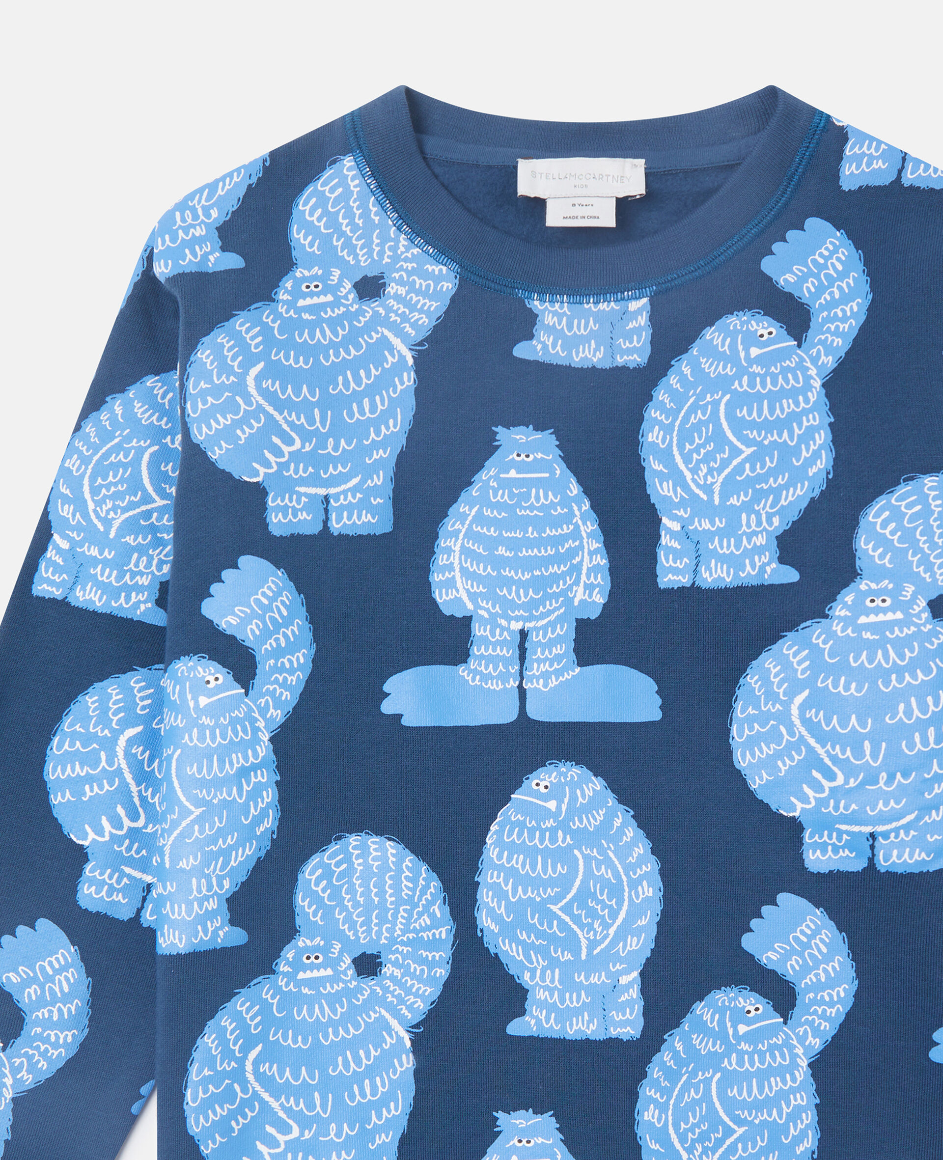Monster Print Crewneck Sweatshirt-Blue-medium Monster Print Crewneck Sweatshirt-Blue-medium