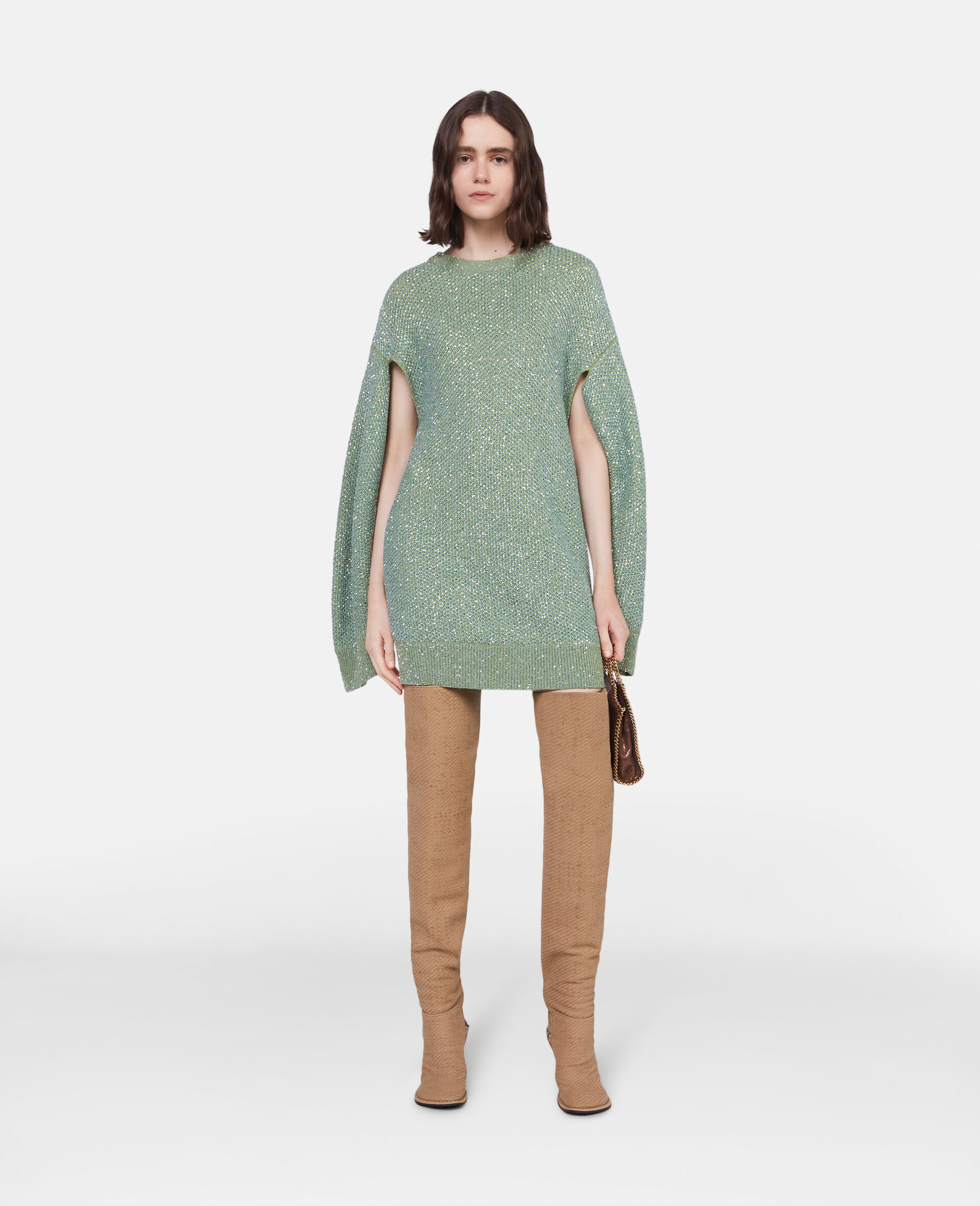 Cape-Pulloverkleid mit Pailletten-Grün-model Cape-Pulloverkleid mit Pailletten-Grün-model
