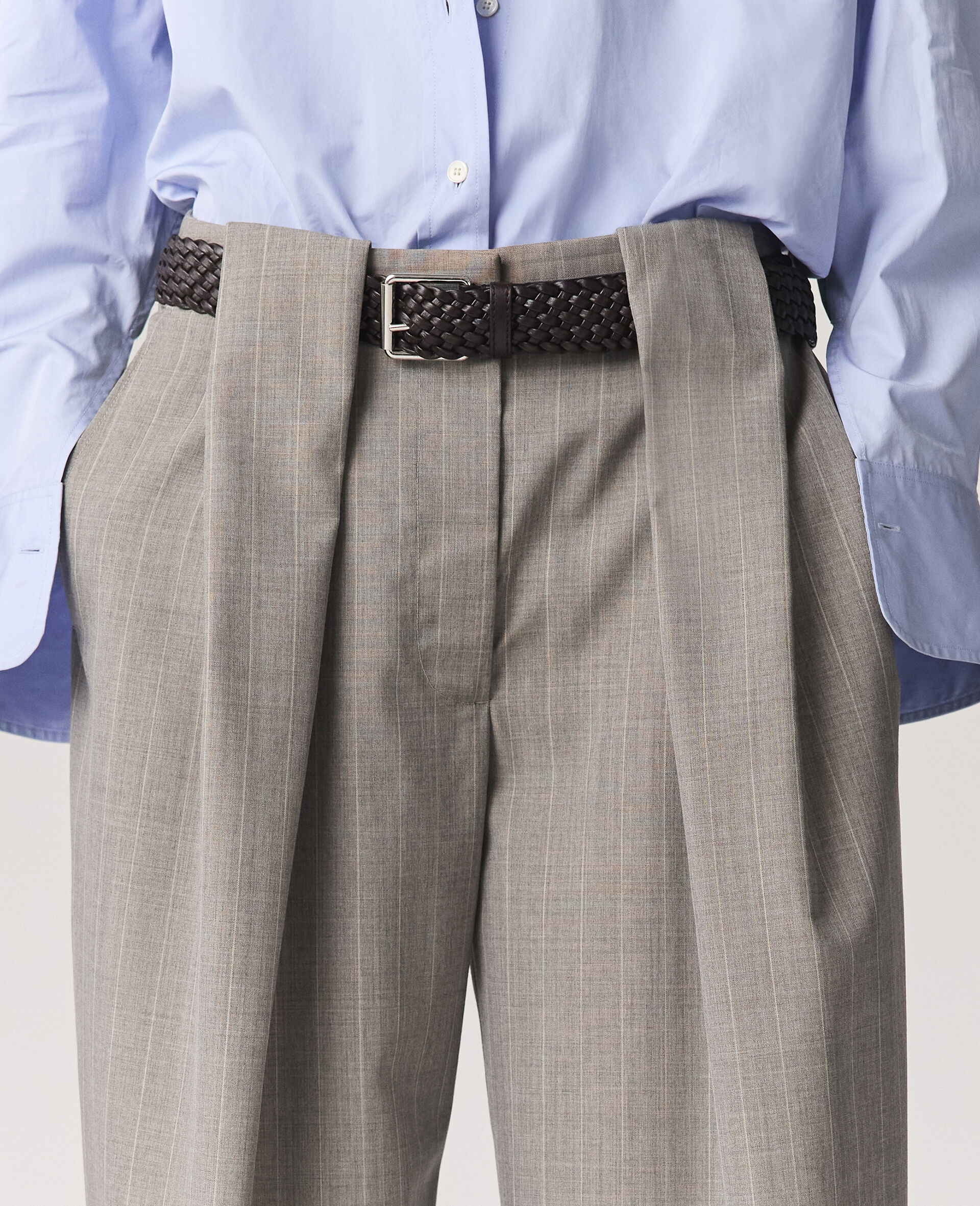 Slouchy Panelled Pinstripe Trousers-Grey-large image number 3