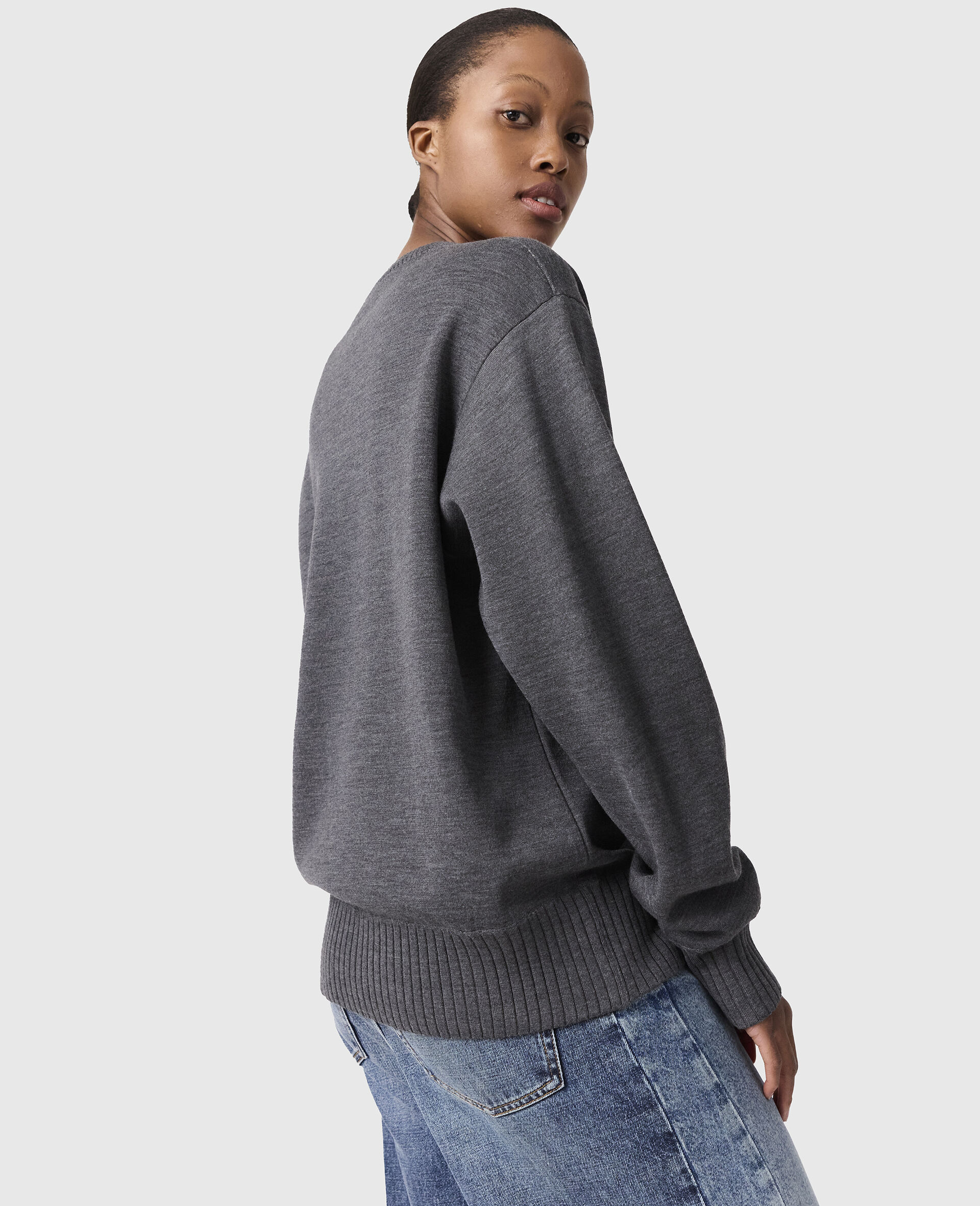 Dove Appliqué Crewneck Jumper-Grey-large image number 3