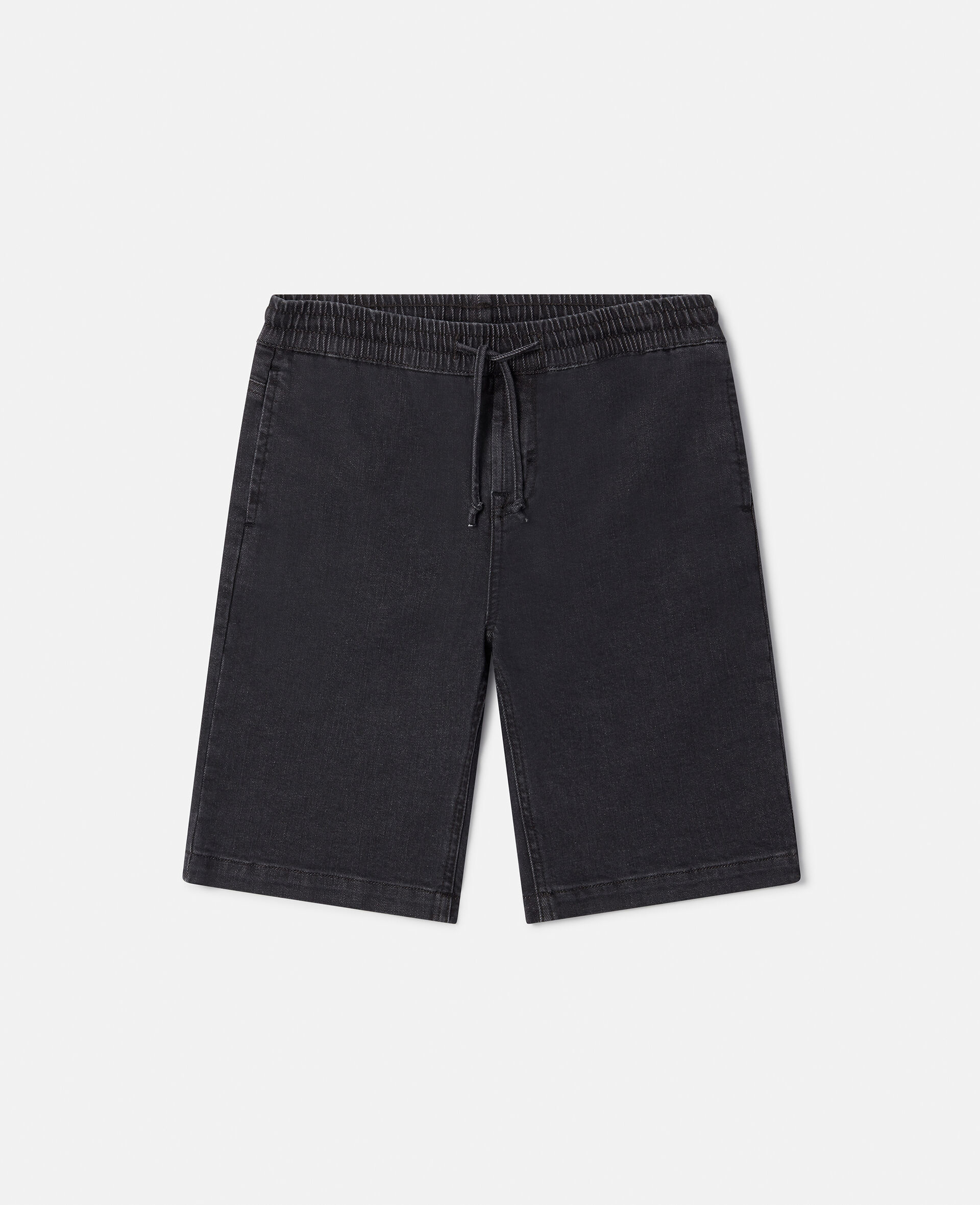 Drawstring Denim Shorts-Black-large