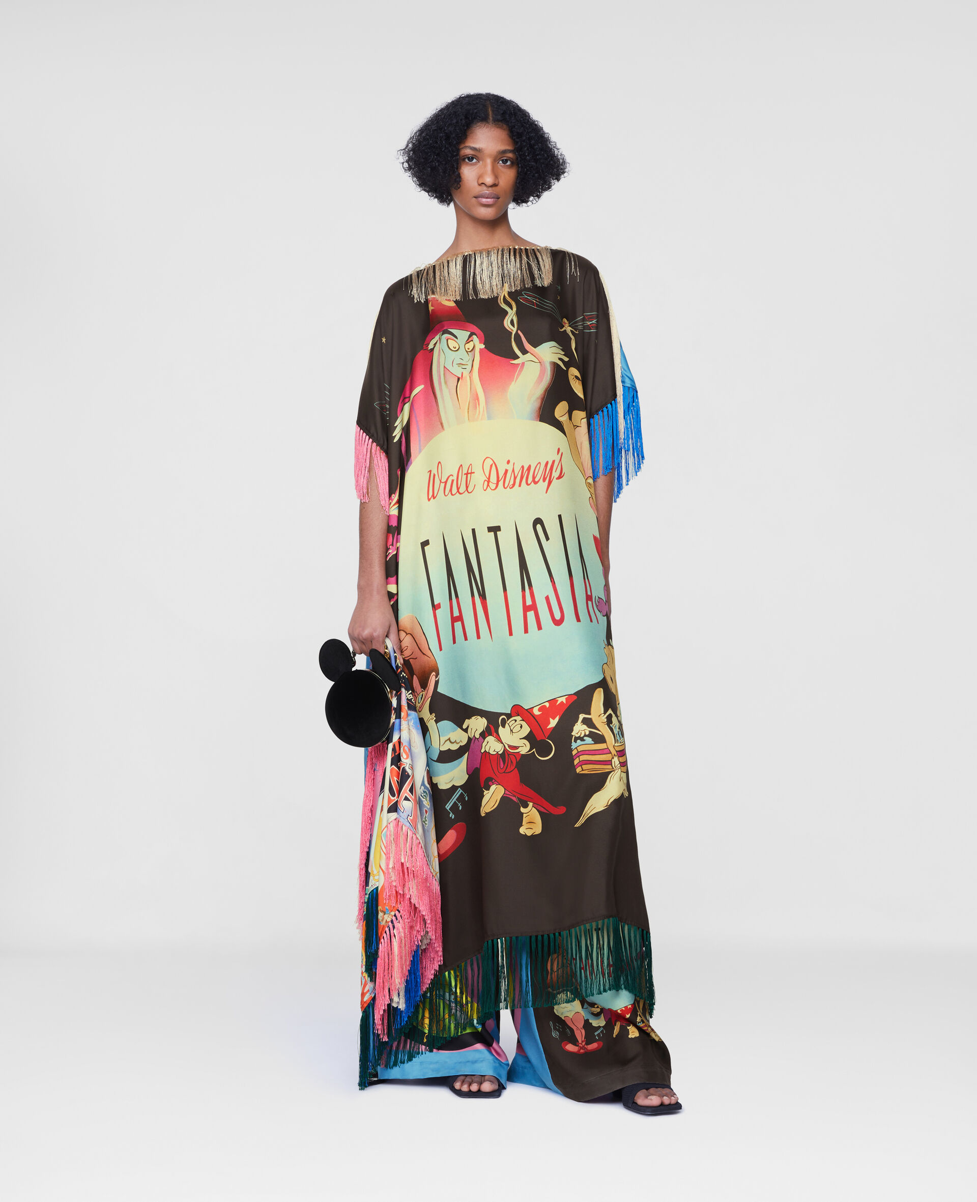 Fantasia Poster Print Fringe Silk Dress-Multicolour-large image number 1