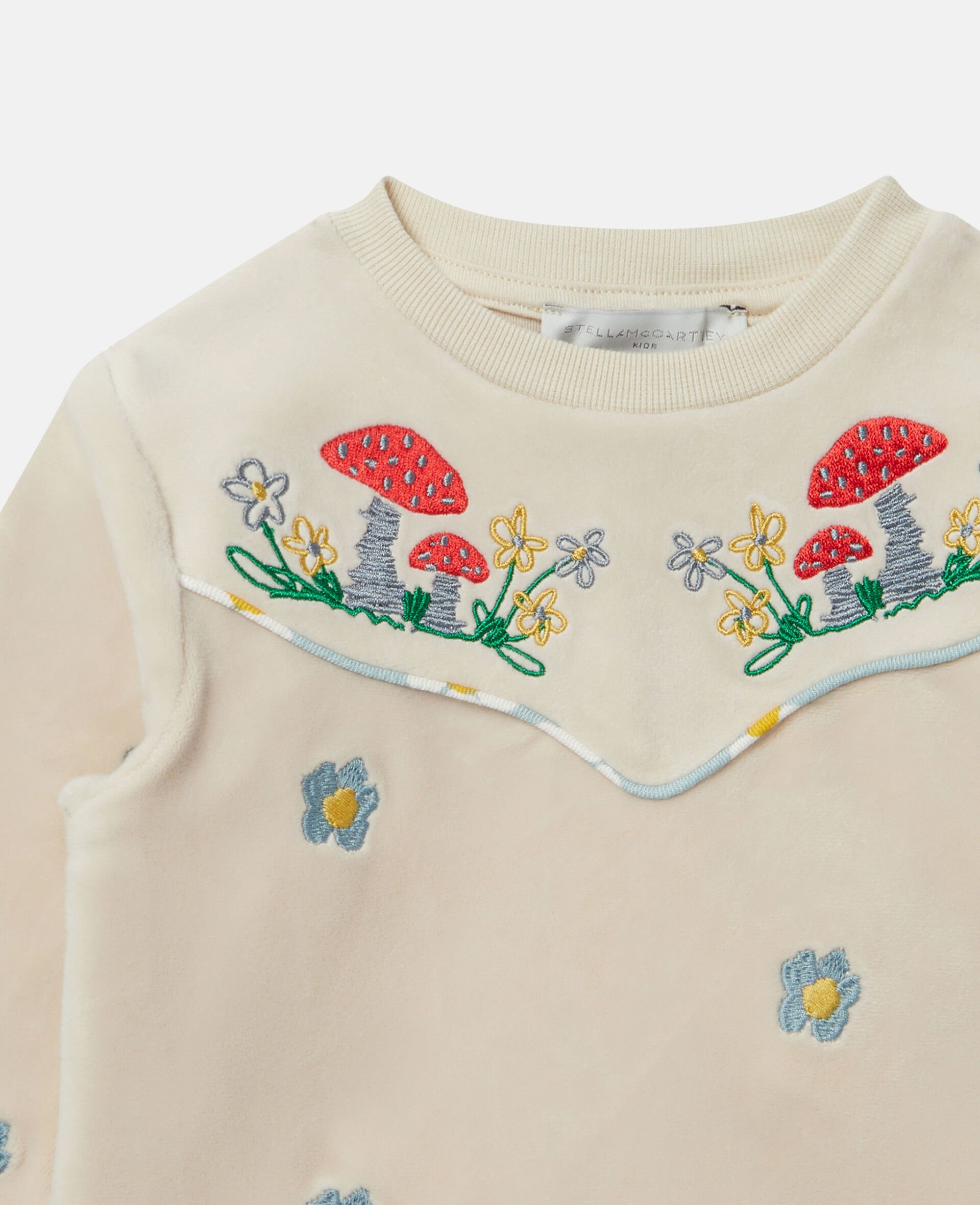 Daisy Embroidered Velour Fleece Sweatshirt-Beige-large image number 1