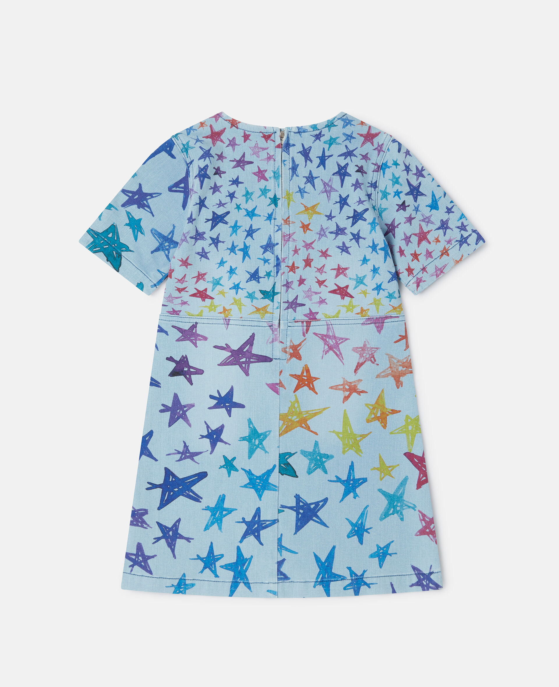 Scribbled Star Print Denim Dress-Multicoloured-large image number 2