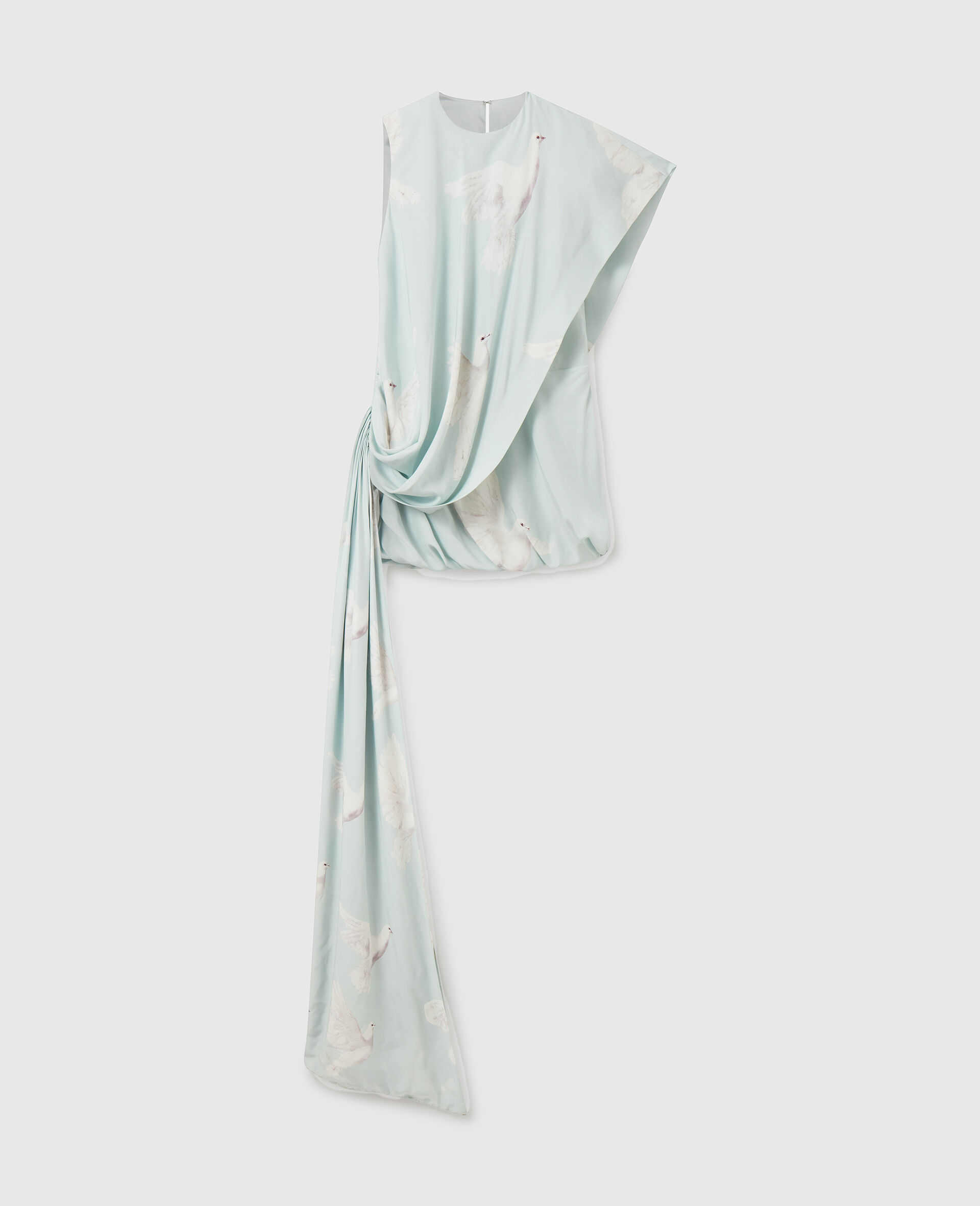 Minikleid mit geknotetem Detail, Schleppe und Tauben-Print-Blau-large image number 0