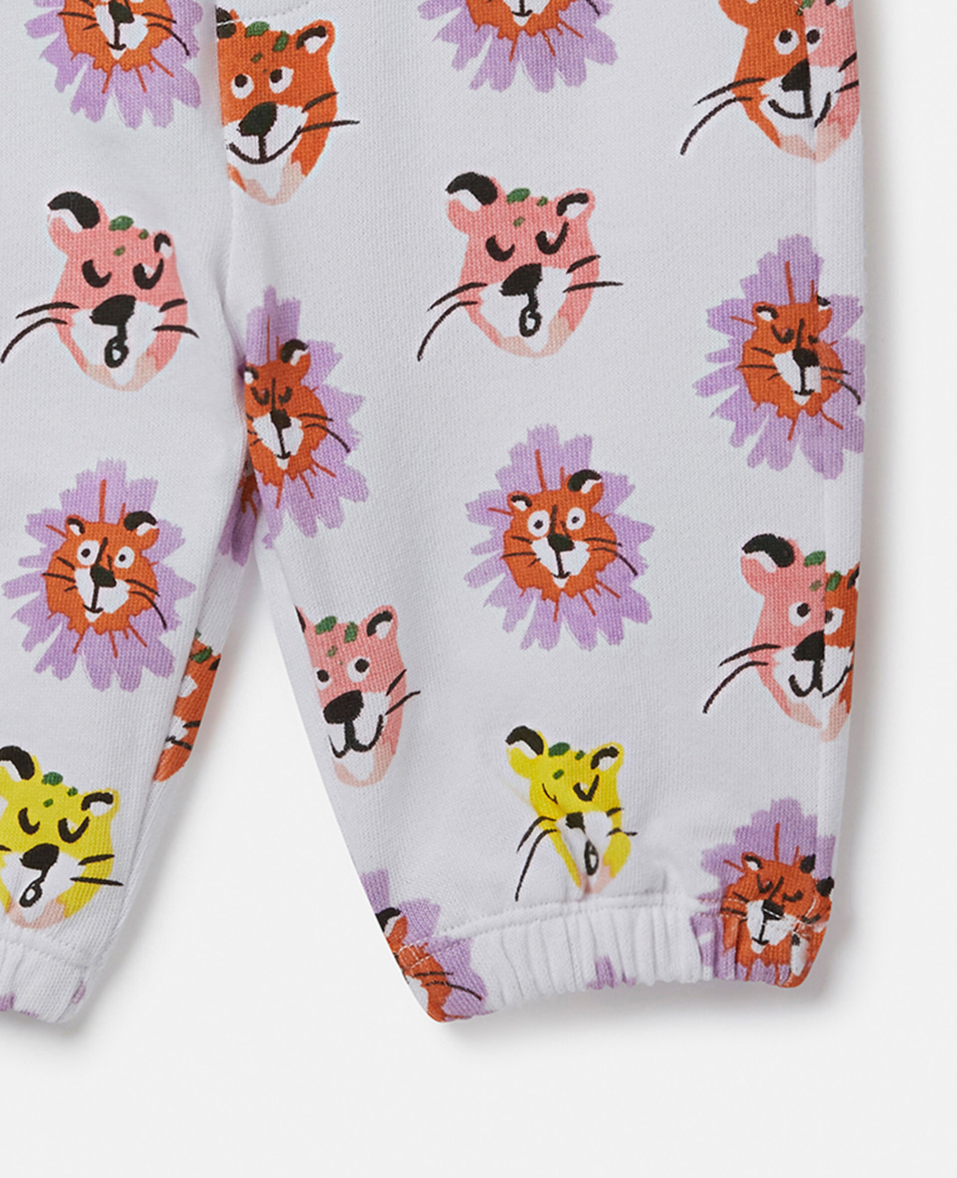 豹头印花慢跑裤-白色-large image number 1