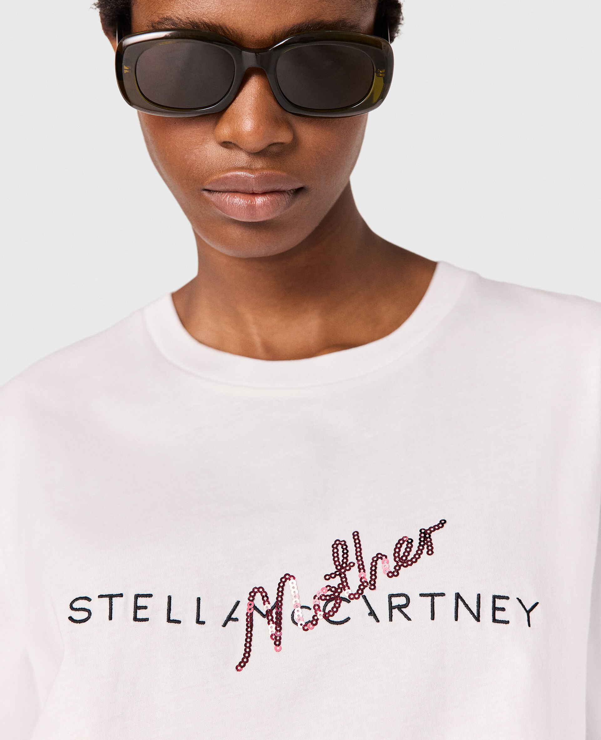 Mother Sequins Boxy T-Shirt-White-model