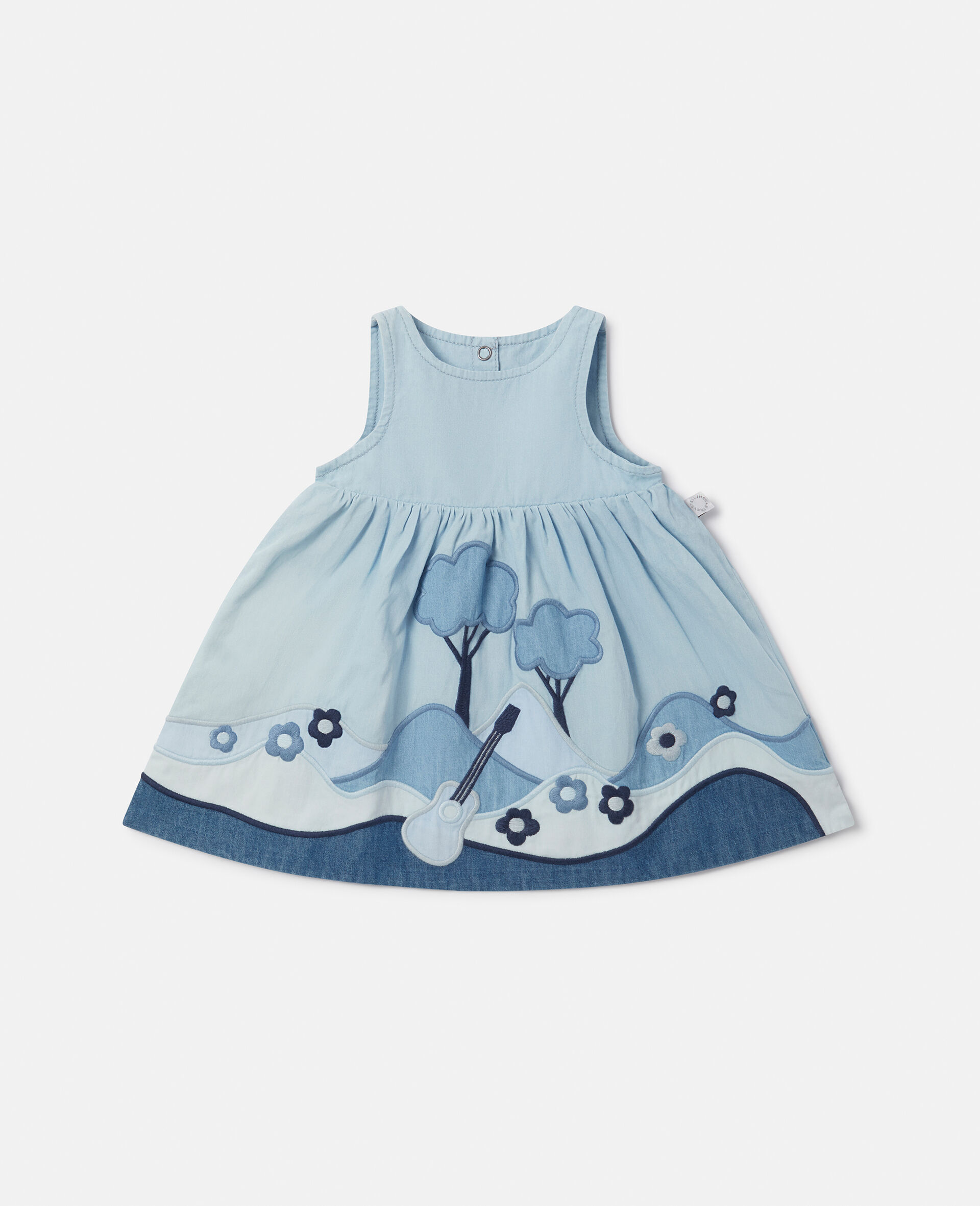 Landscape Patchwork Chambray Dress-Blue-large image number 0