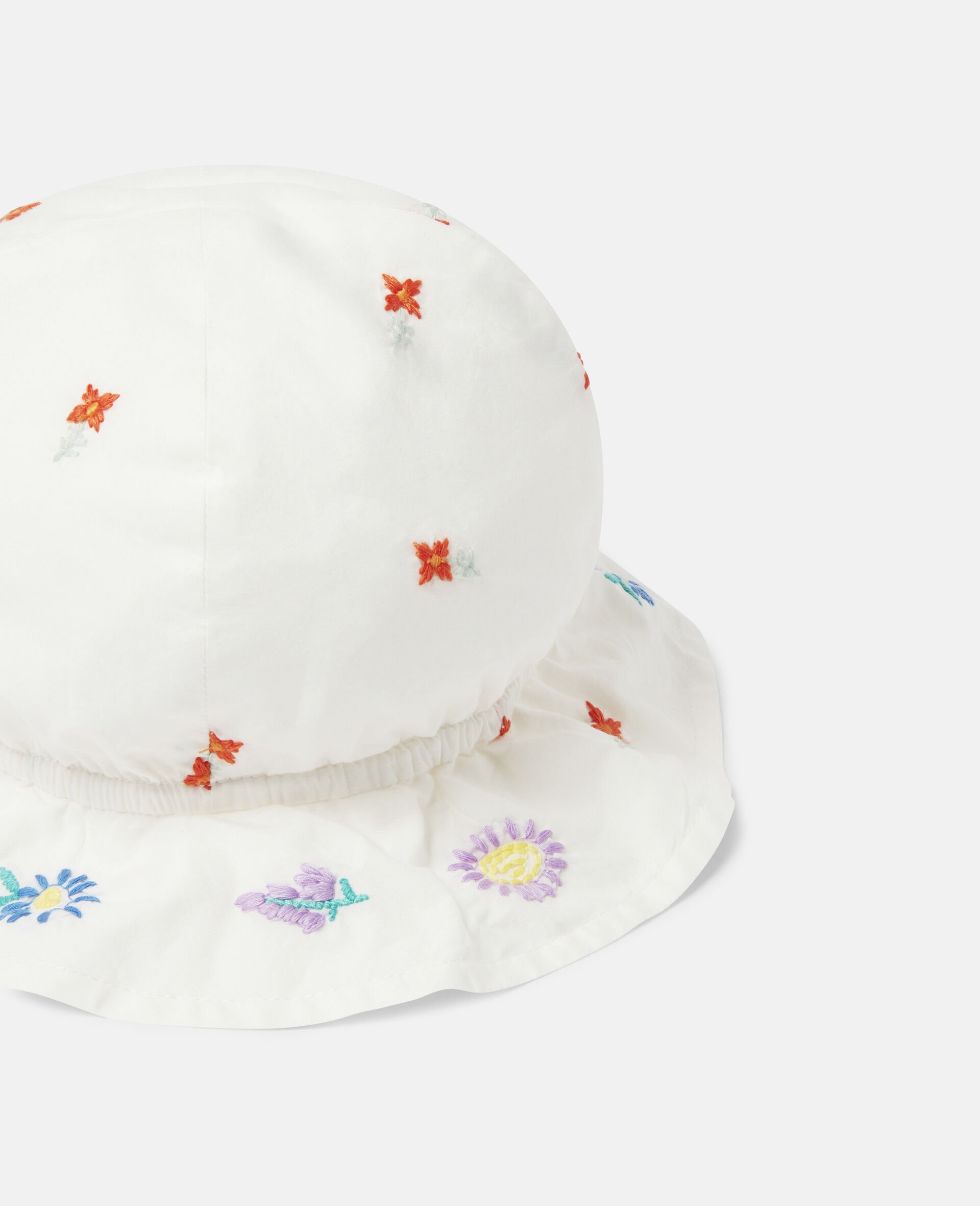 Embroidered Flowers Cotton Hat-White-large image number 2