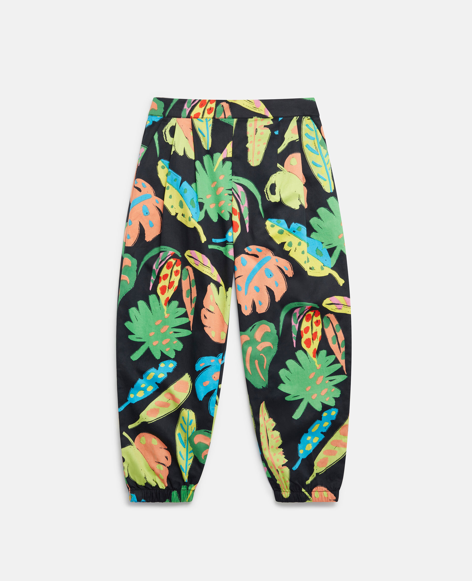 Palm Leaf Print Harem Trousers-Black-large image number 0