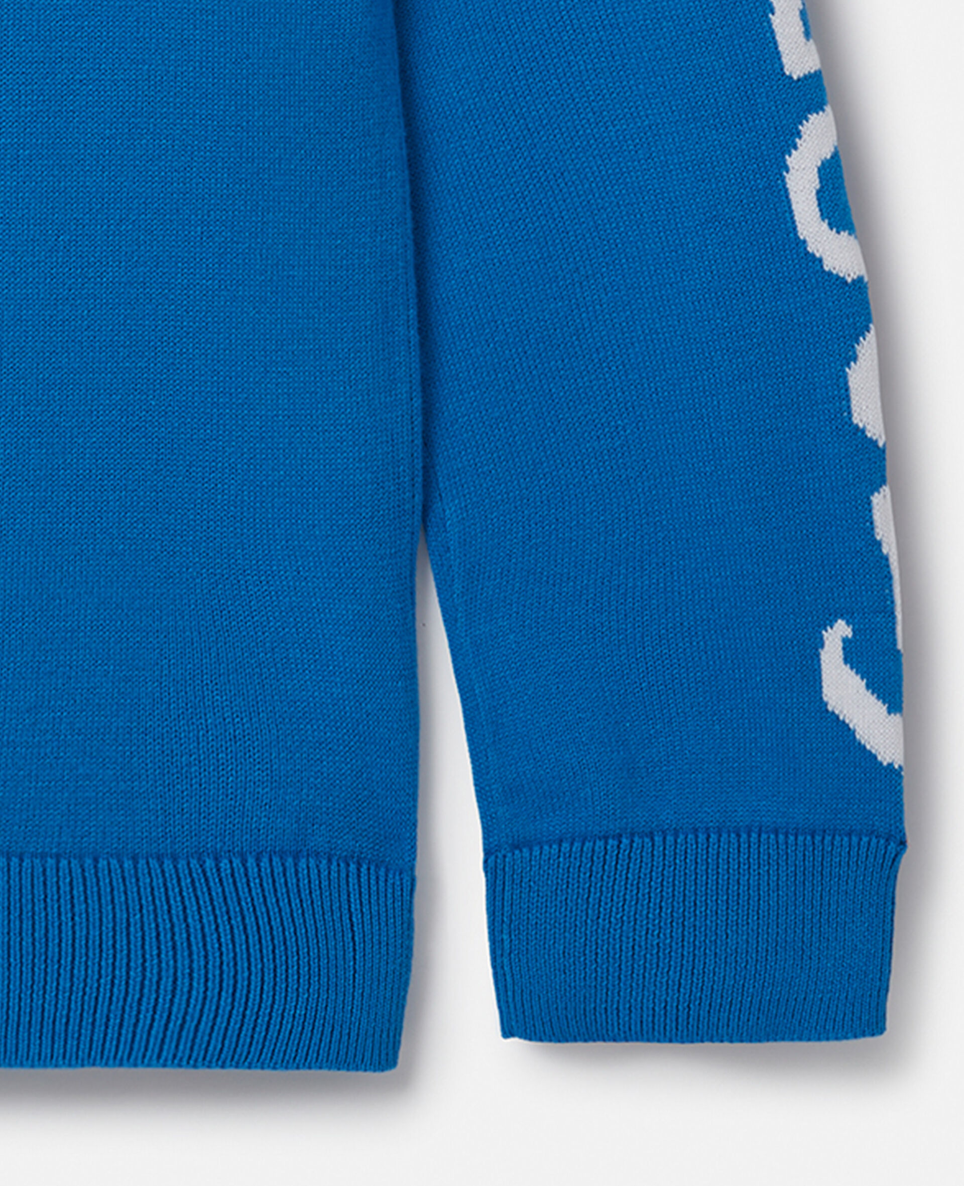 Fringed Monkey Intarsia Knit Jumper-Blue-large image number 3