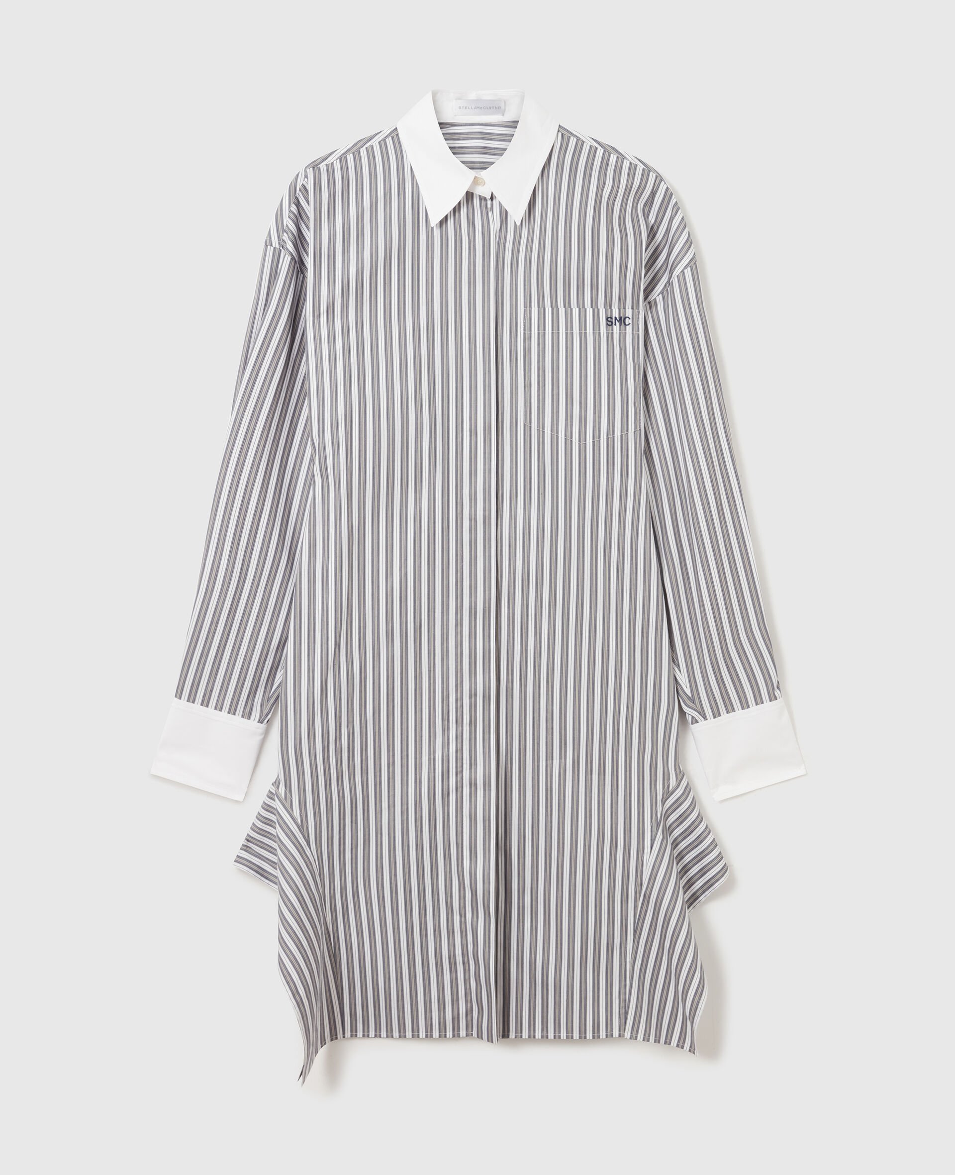 Long-Sleeve Pinstripe Shirt Dress-Grey-medium