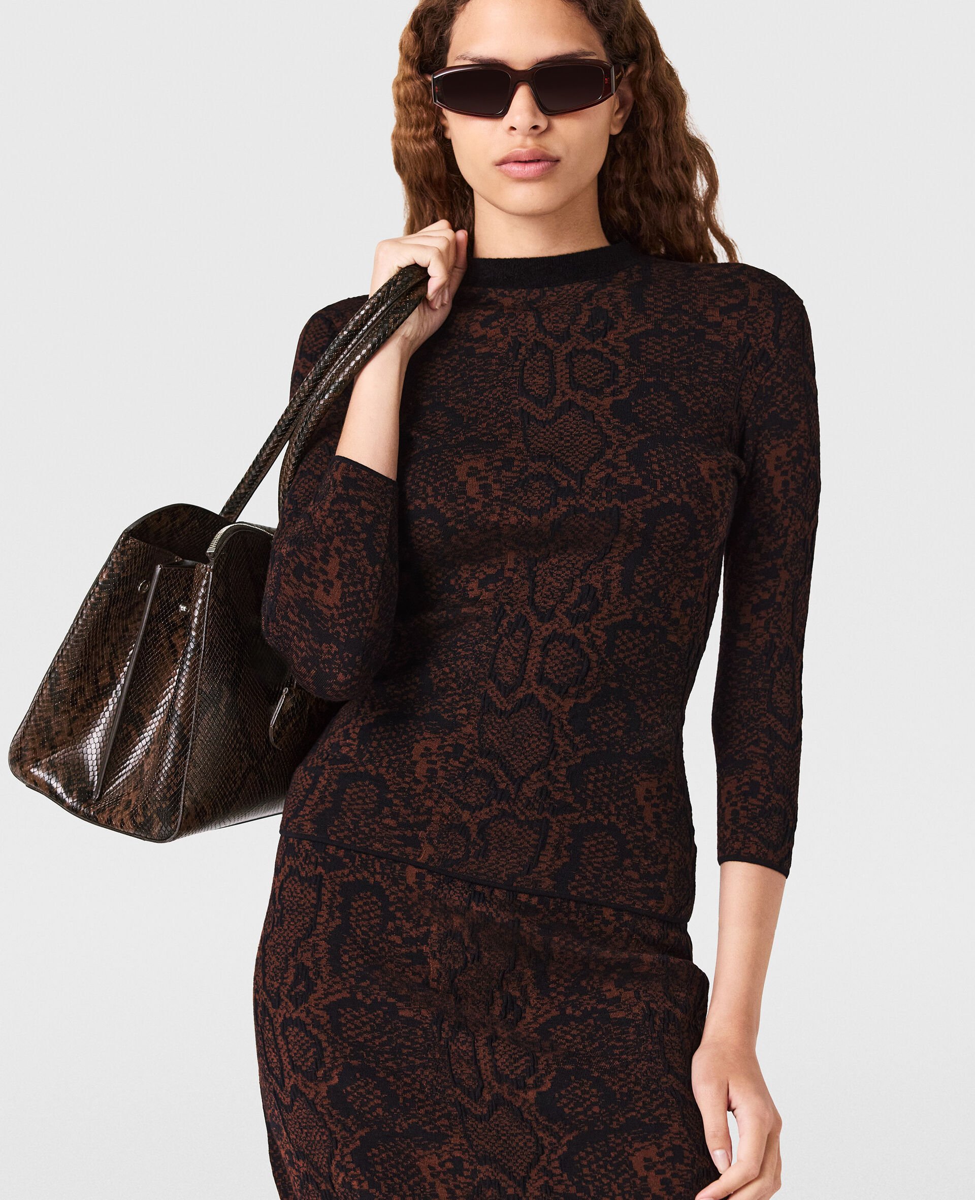 Snake Print Long-Sleeve Jumper-Black-model Snake Print Long-Sleeve Jumper-Black-model