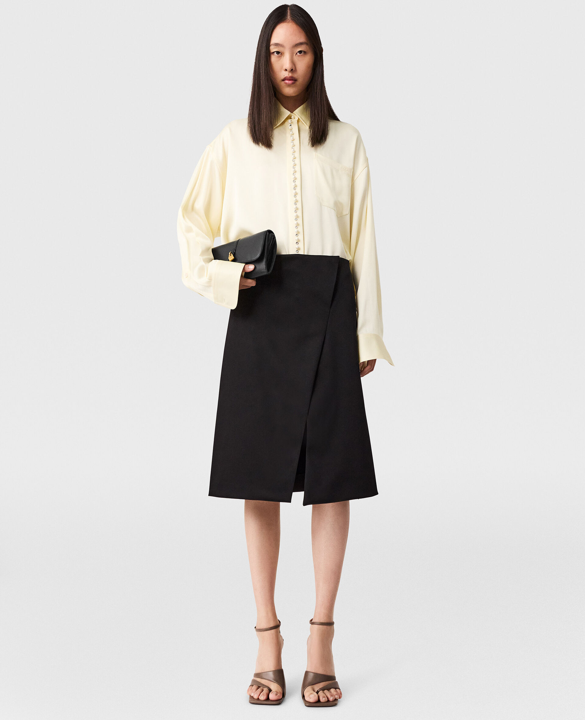 Tailored Satin Midi Skirt-Black-large image number 4