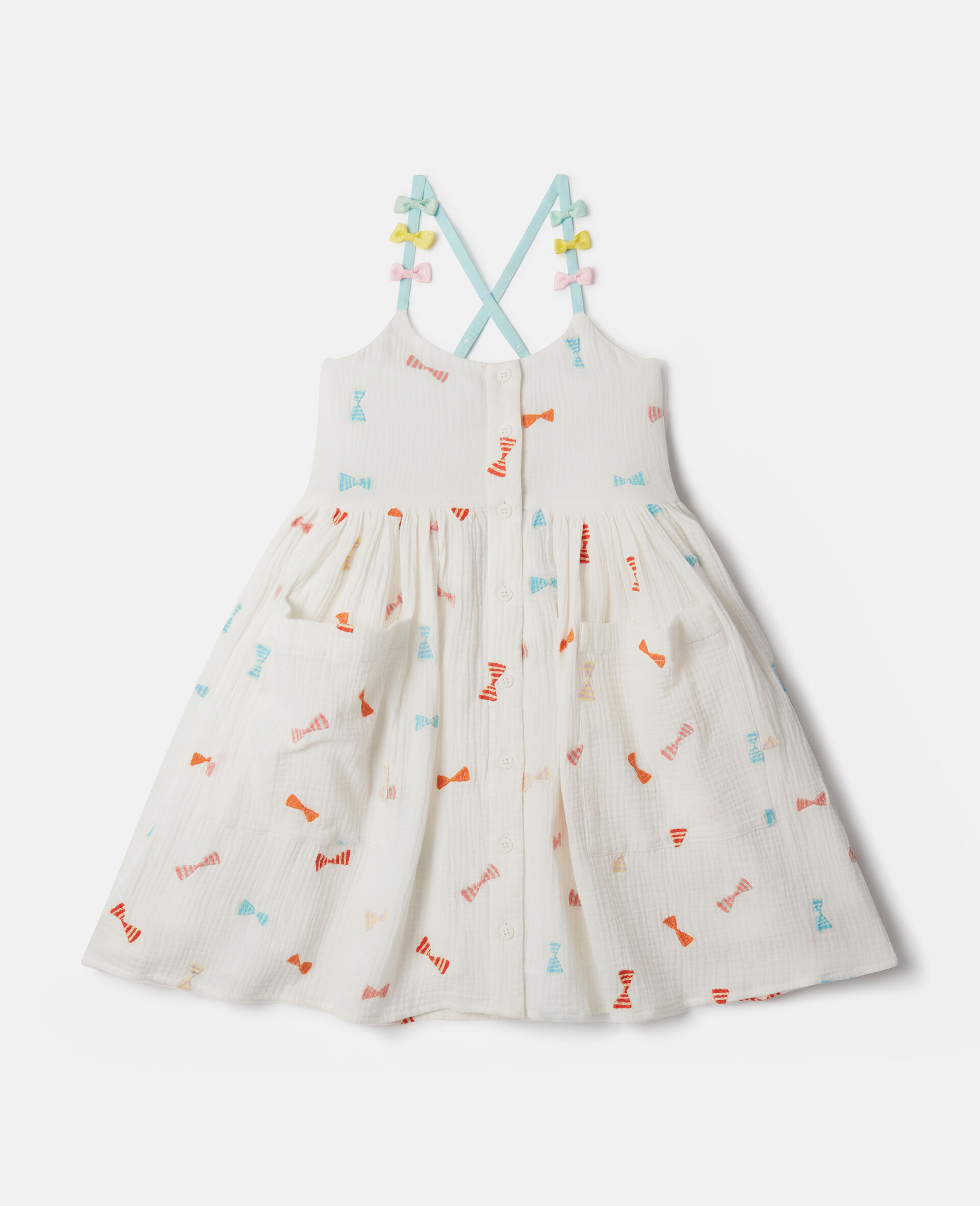 스트라이프 보우 프린트 캐미 드레스-Cream-medium