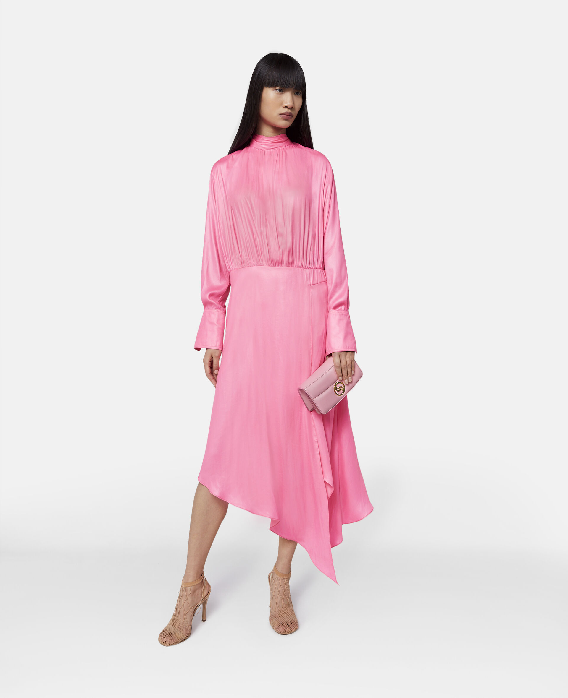 Asymmetric Hem High Neck Dress-Pink-large image number 1