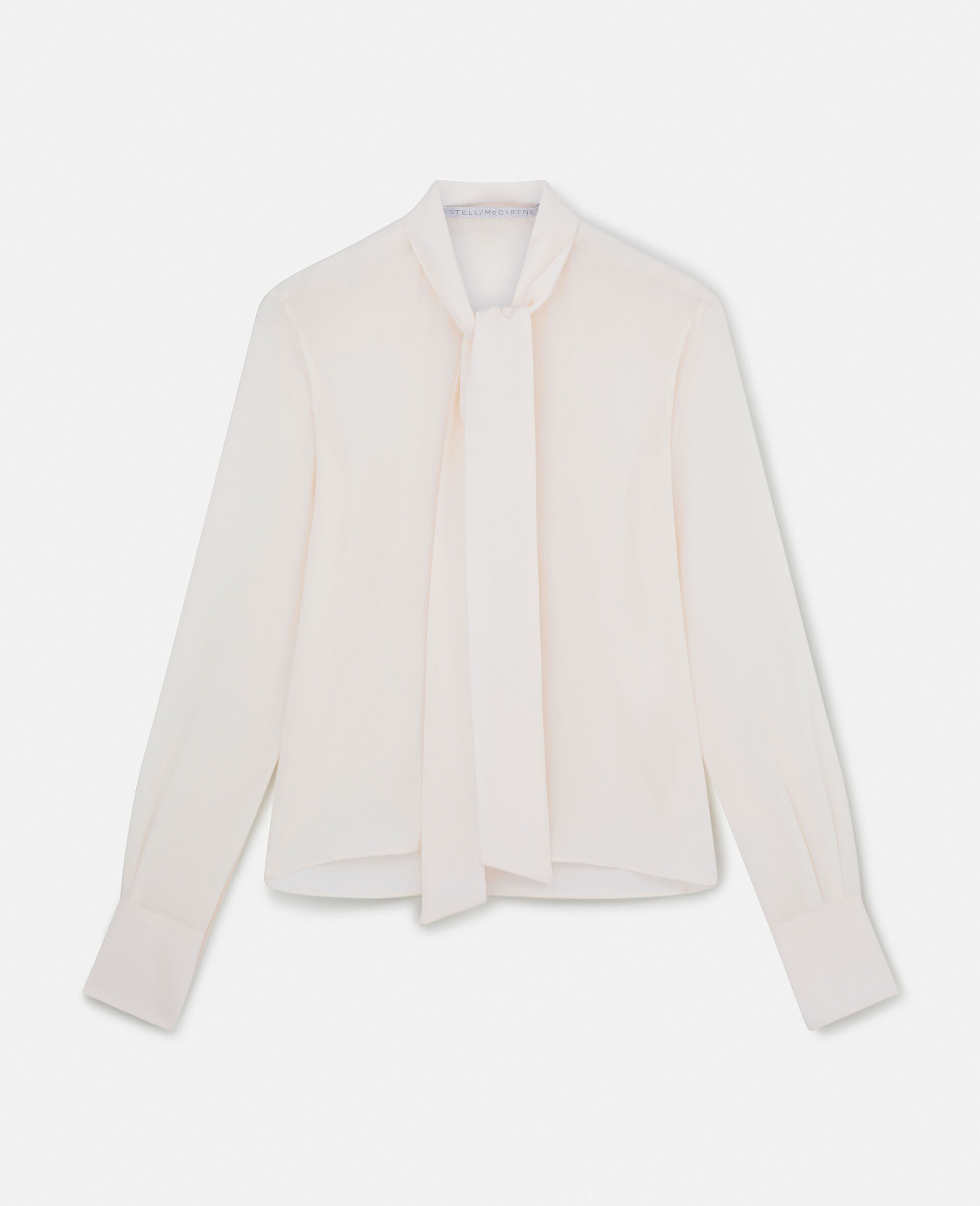 Chemise a col lavalliere en crepe de Chine de soie-Beige-large image number 0