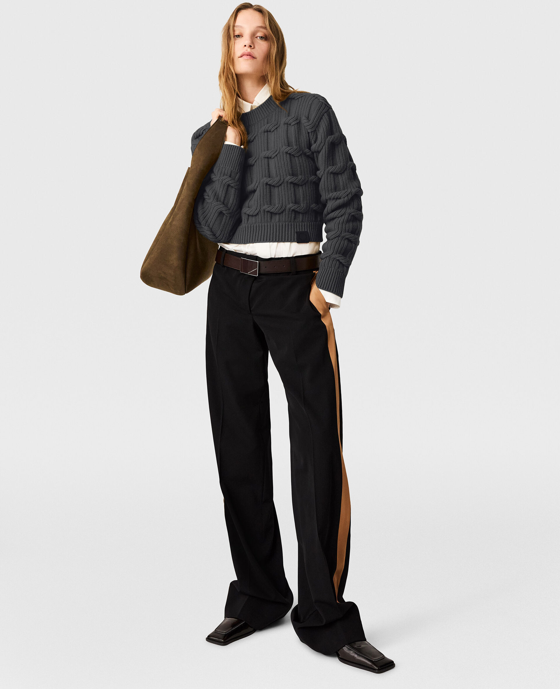 Falabella Cable-Knit Crewneck Jumper-Grey-large image number 4