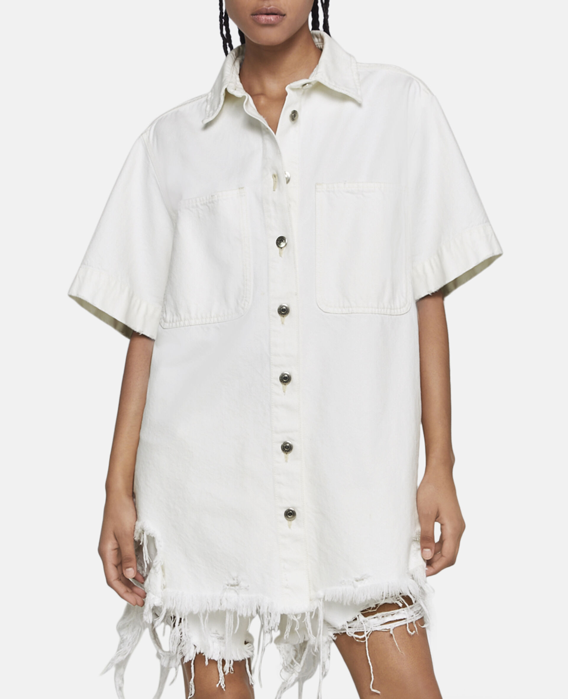 Deconstructed Denim Shorts-White-large image number 3