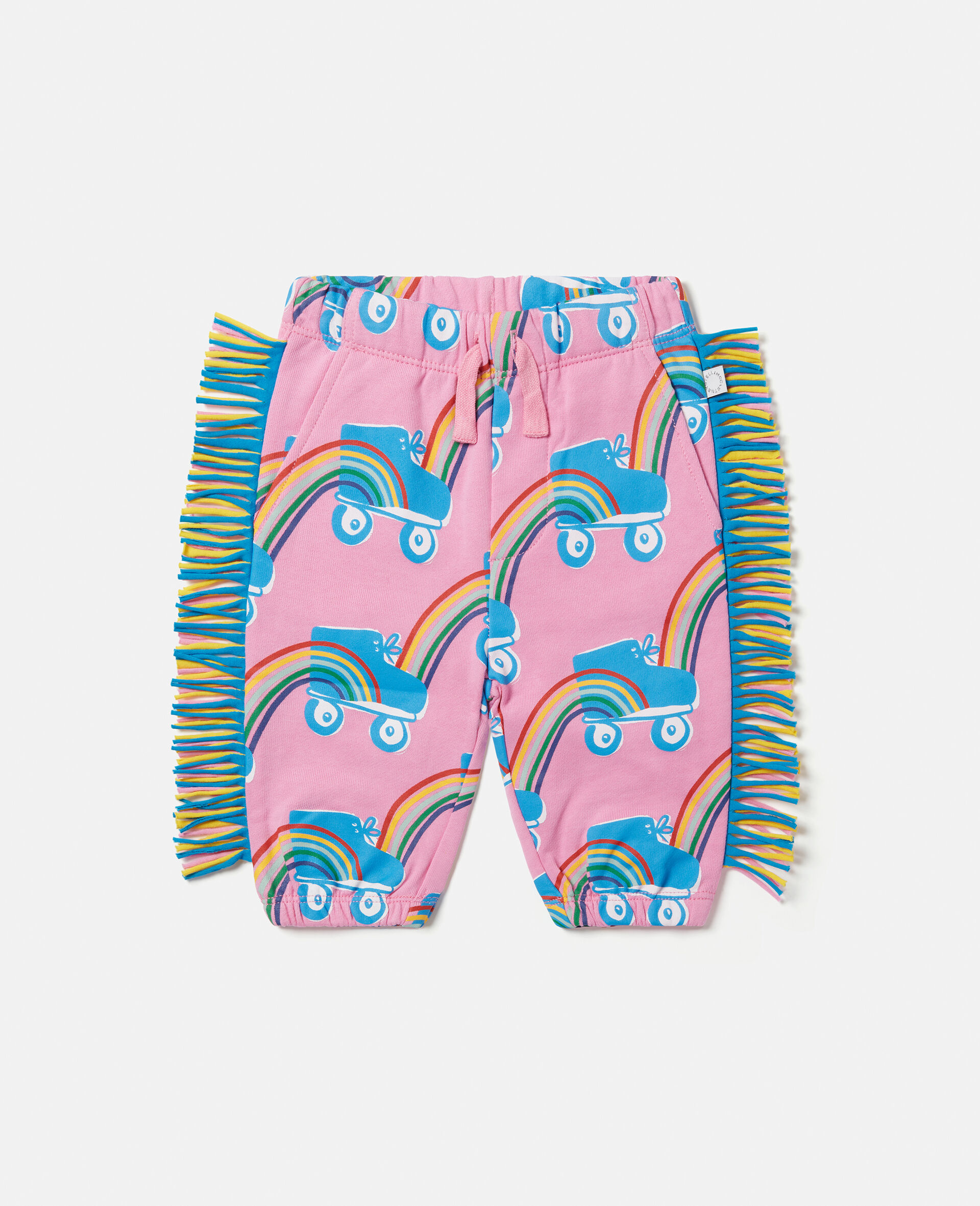 Pantalon de jogging a franges avec imprime patin a roulettes arc en ciel-Rose-large image number 0