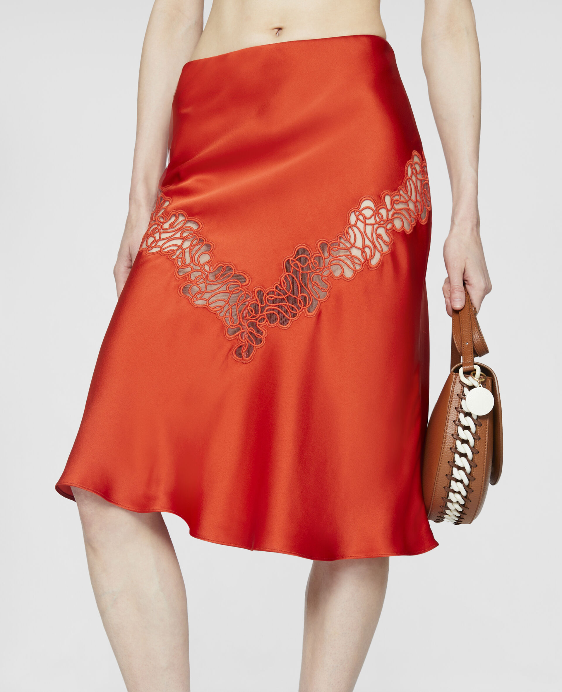 Scribbled Lace Satin Slip Skirt-Red-large image number 3