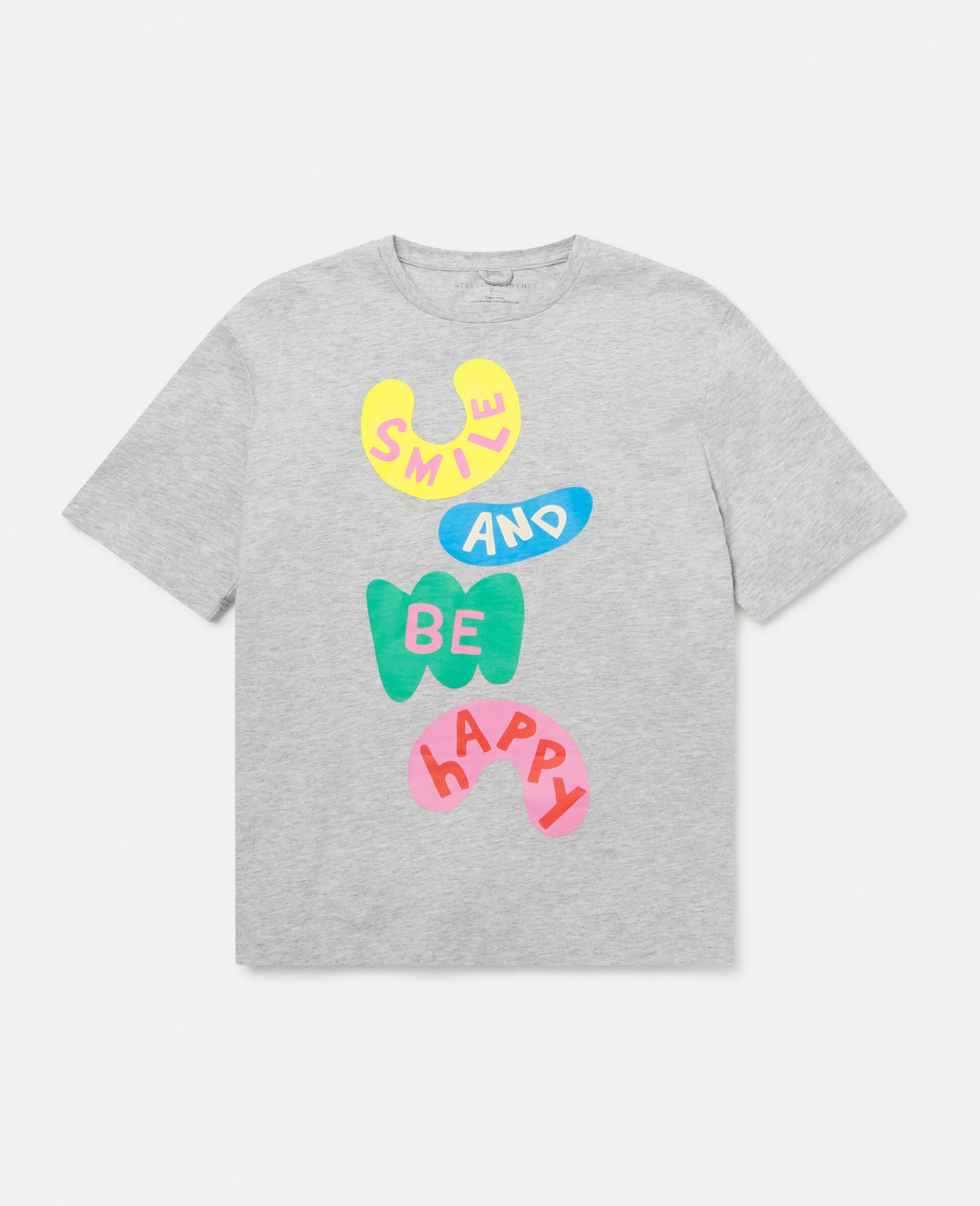 Smile and Be Happy Print Cotton T‐Shirt-Grey-large