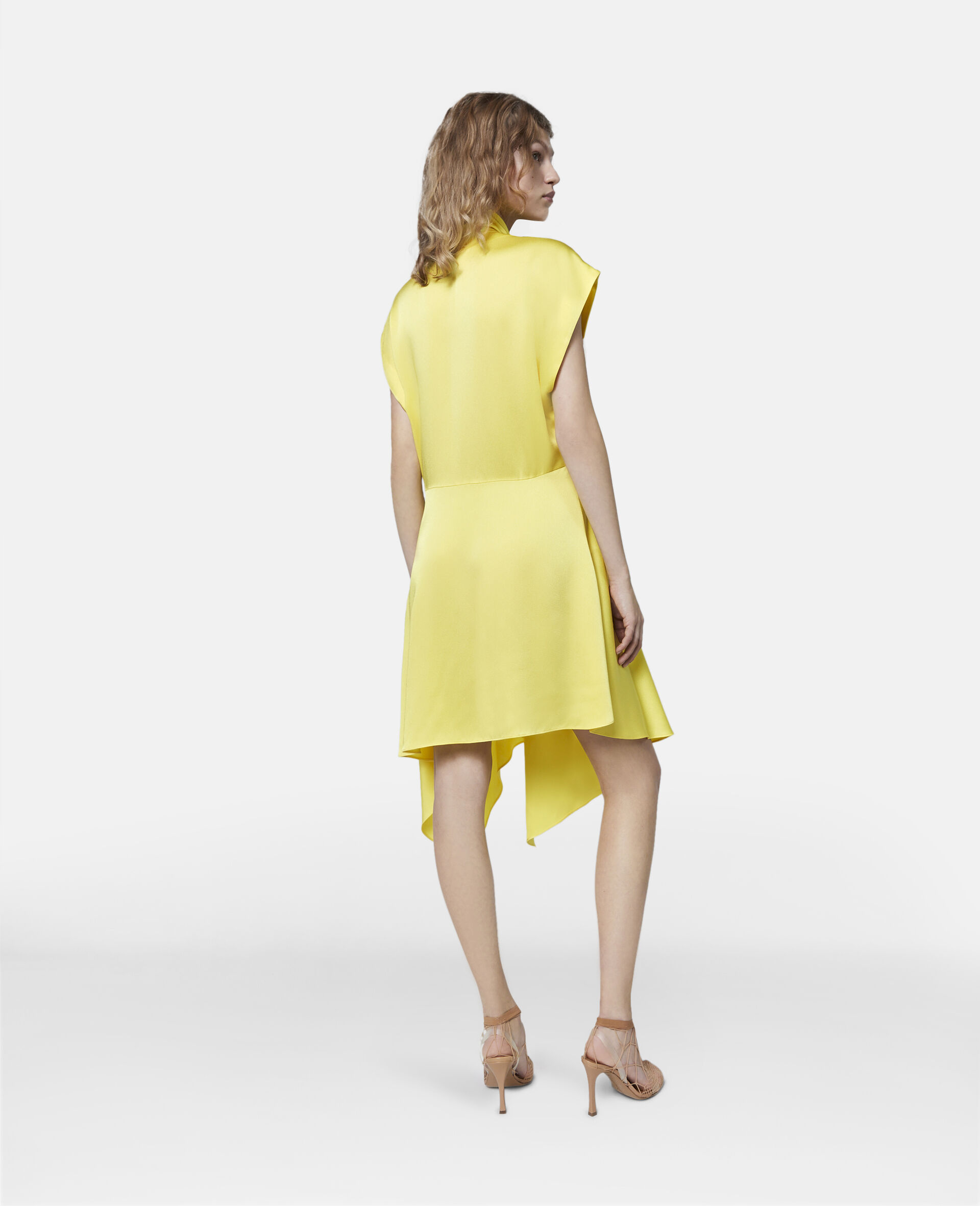 Silk Asymmetric Shirt Dress-Yellow-large image number 2