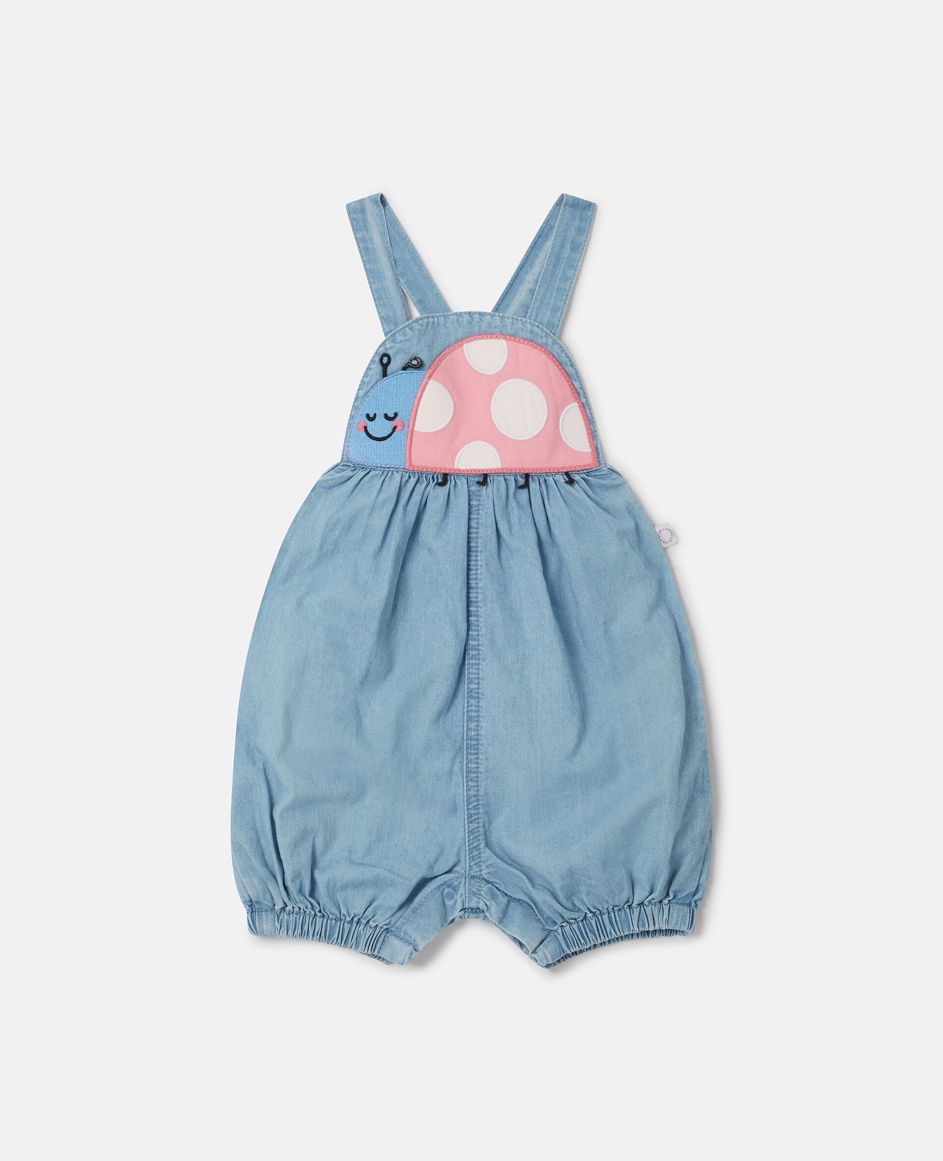 Ladybird-Embroidered Denim Romper-Blue-medium