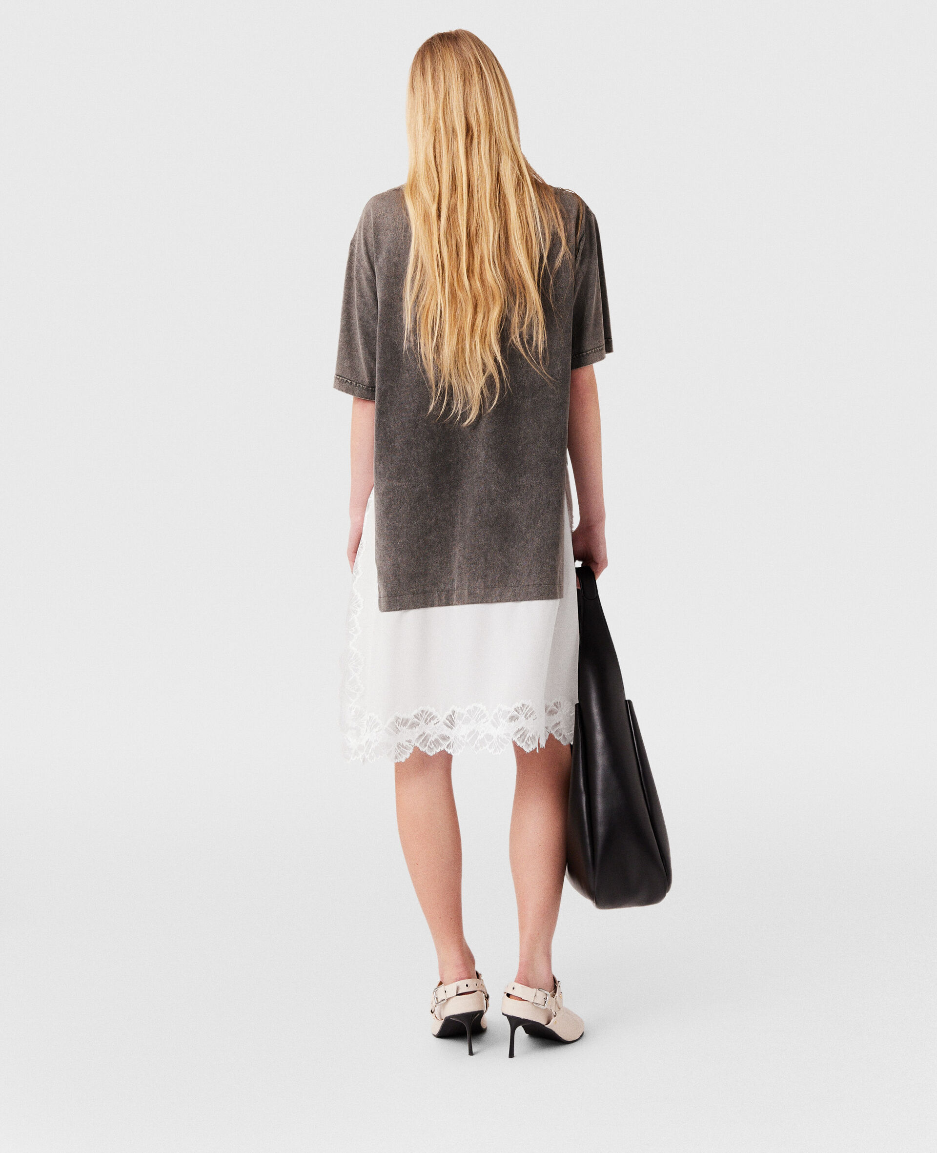 Robe midi t shirt a empiecements en dentelle-Gris-large image number 4