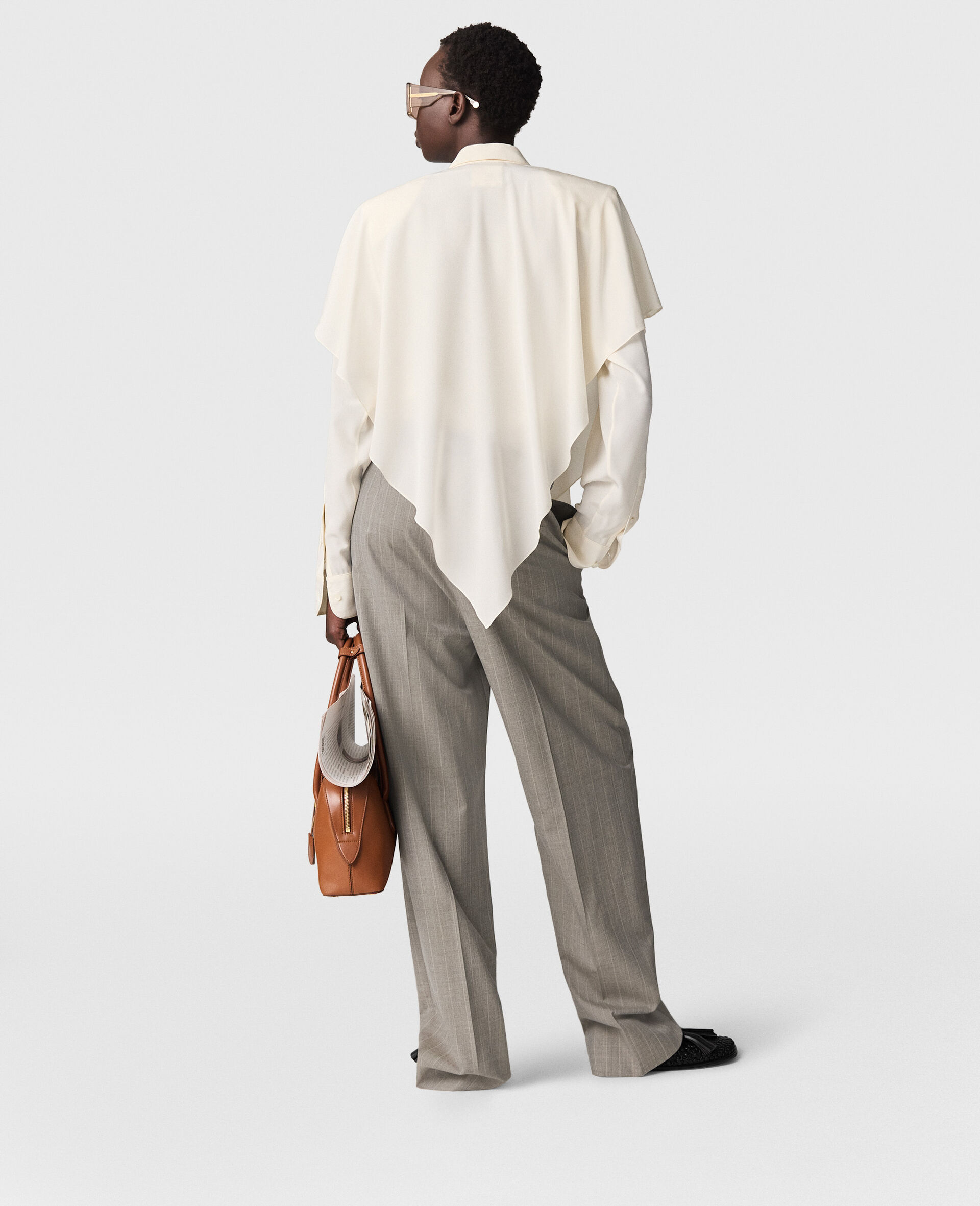 Layered Panel Long-Sleeve Semi-Sheer Shirt-Cream-large image number 3