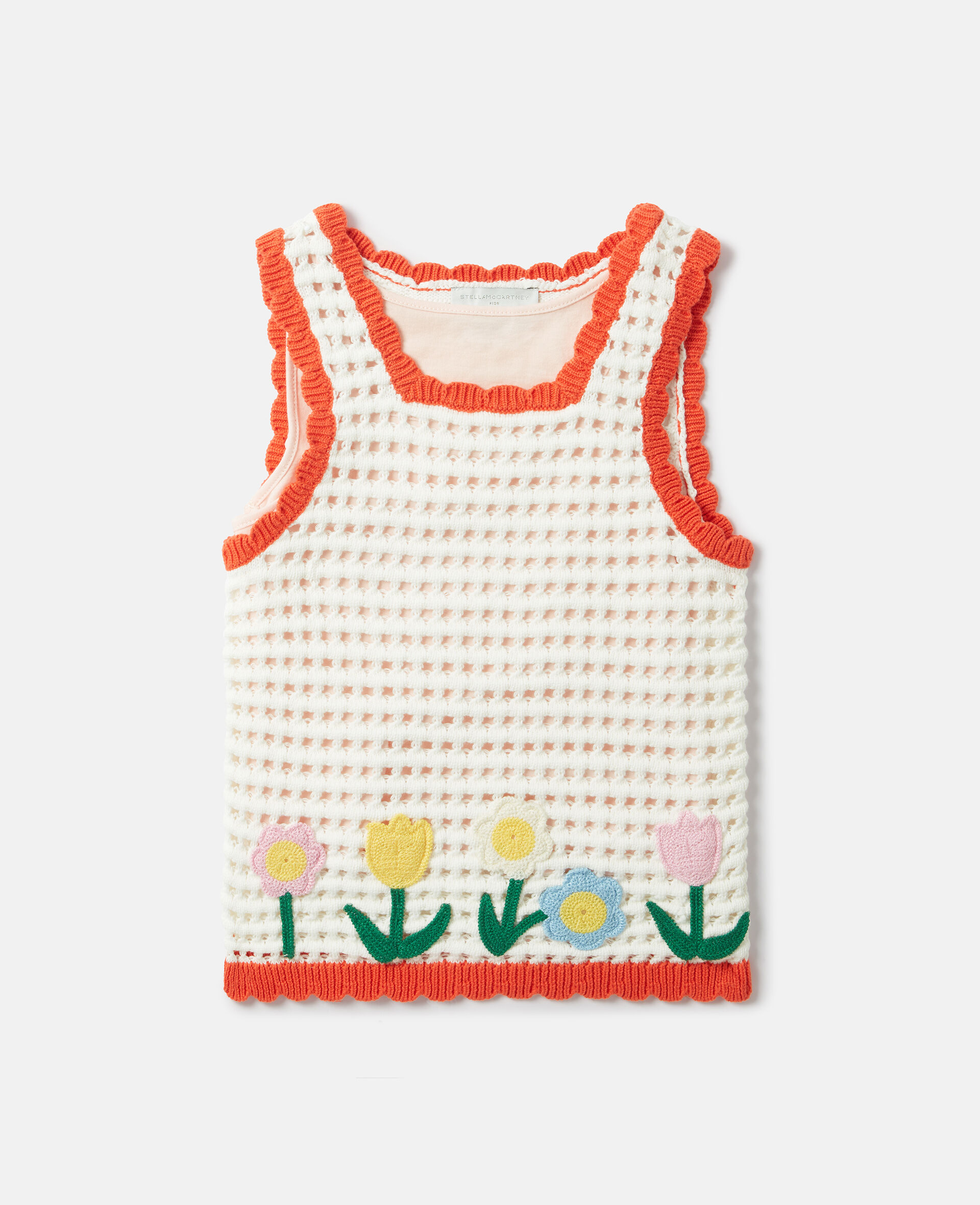Floral Appliqu&eacute; Knitted Tank Top-White-medium