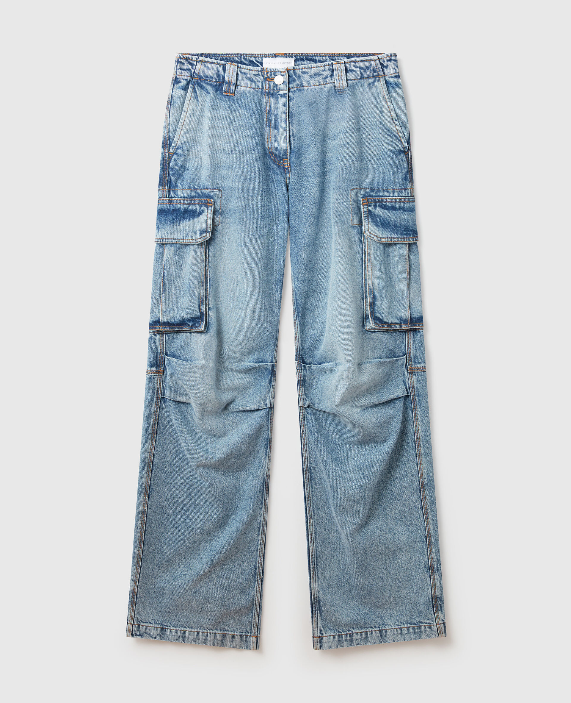 Vintage Wash Denim Cargo Jeans-Blue-medium