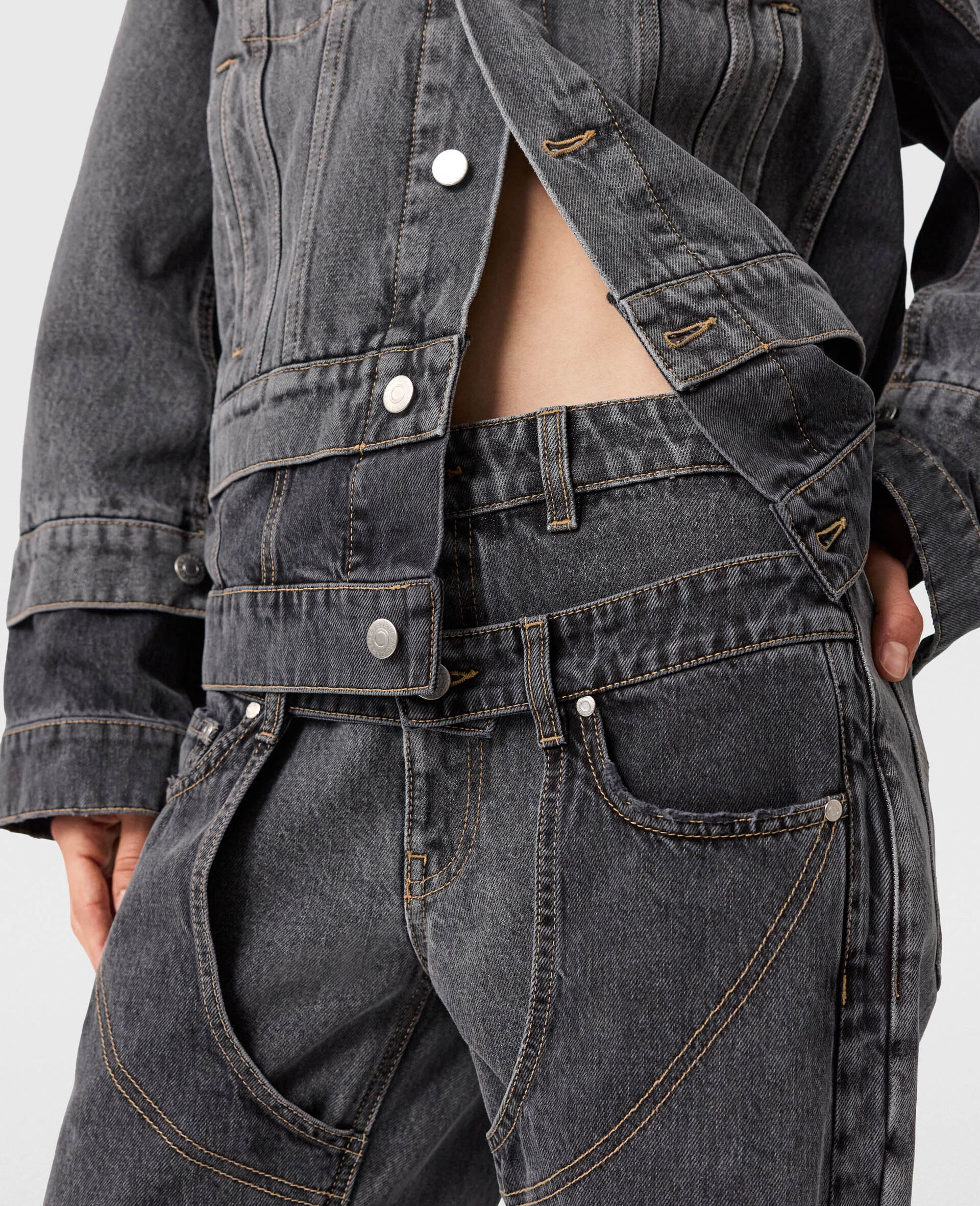 Double Waistband Chap Jeans-Black-large image number 6