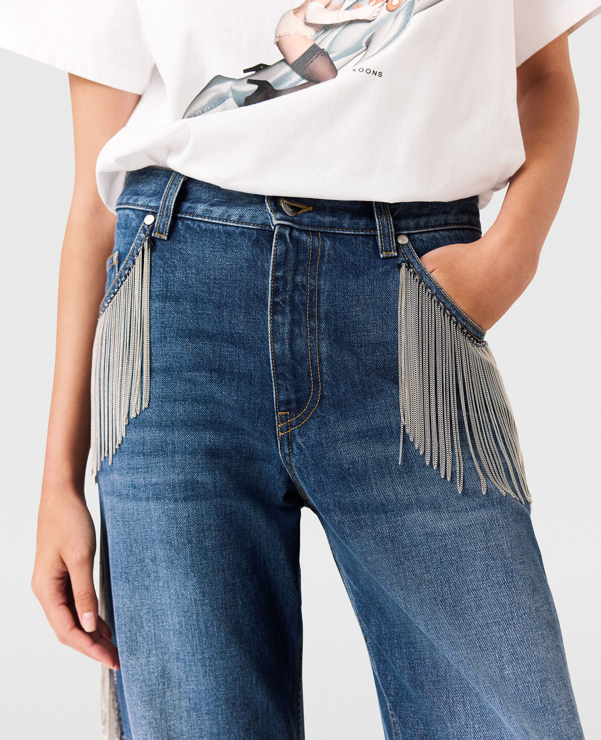 Chain Tassel Straight-Leg Denim Jeans-Blue-large image number 7