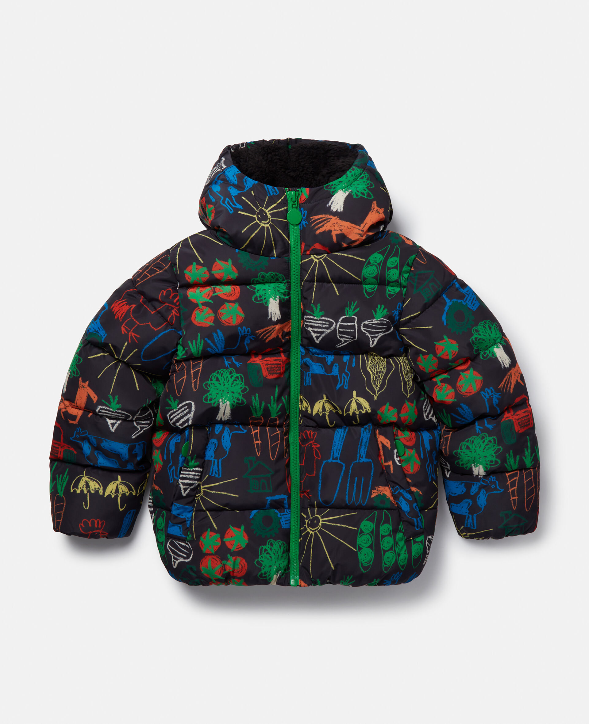 Farmyard Print Hooded Puffer Coat -Multicolour-large image number 0