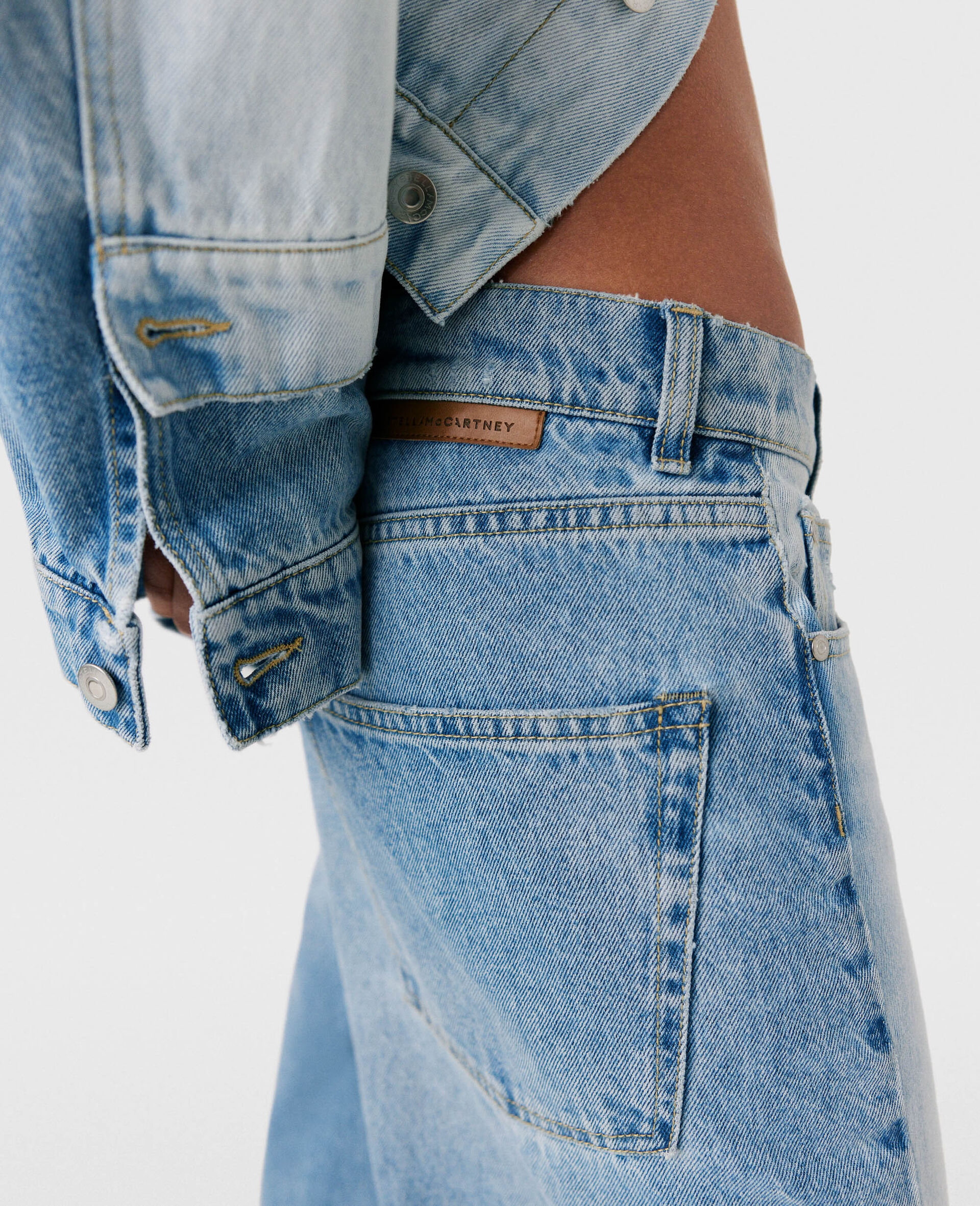 Contrast Panel Straight-Leg Jeans-Blue-large image number 5