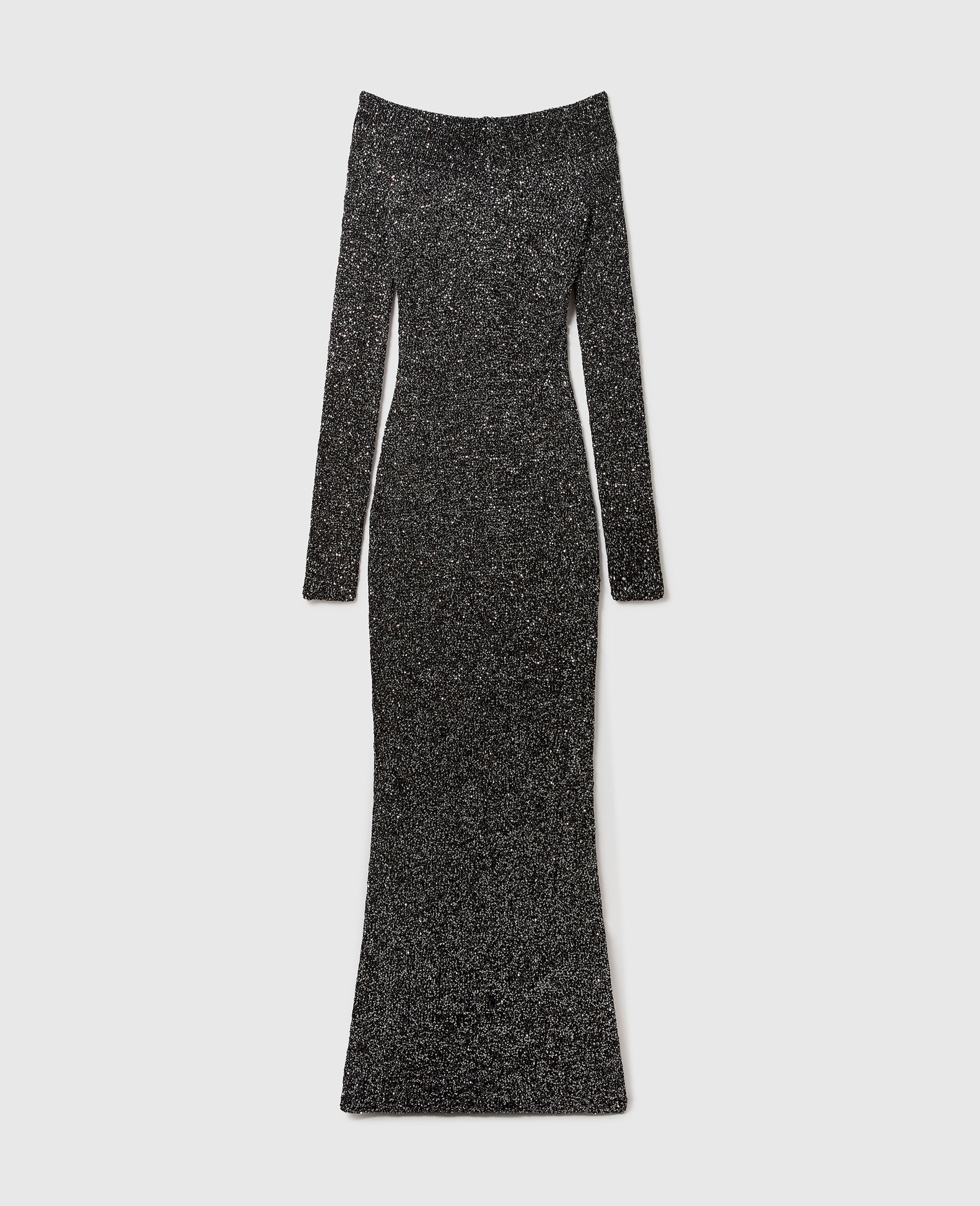 Sequin Off-Shoulder Floor-Length Dress-Black-medium