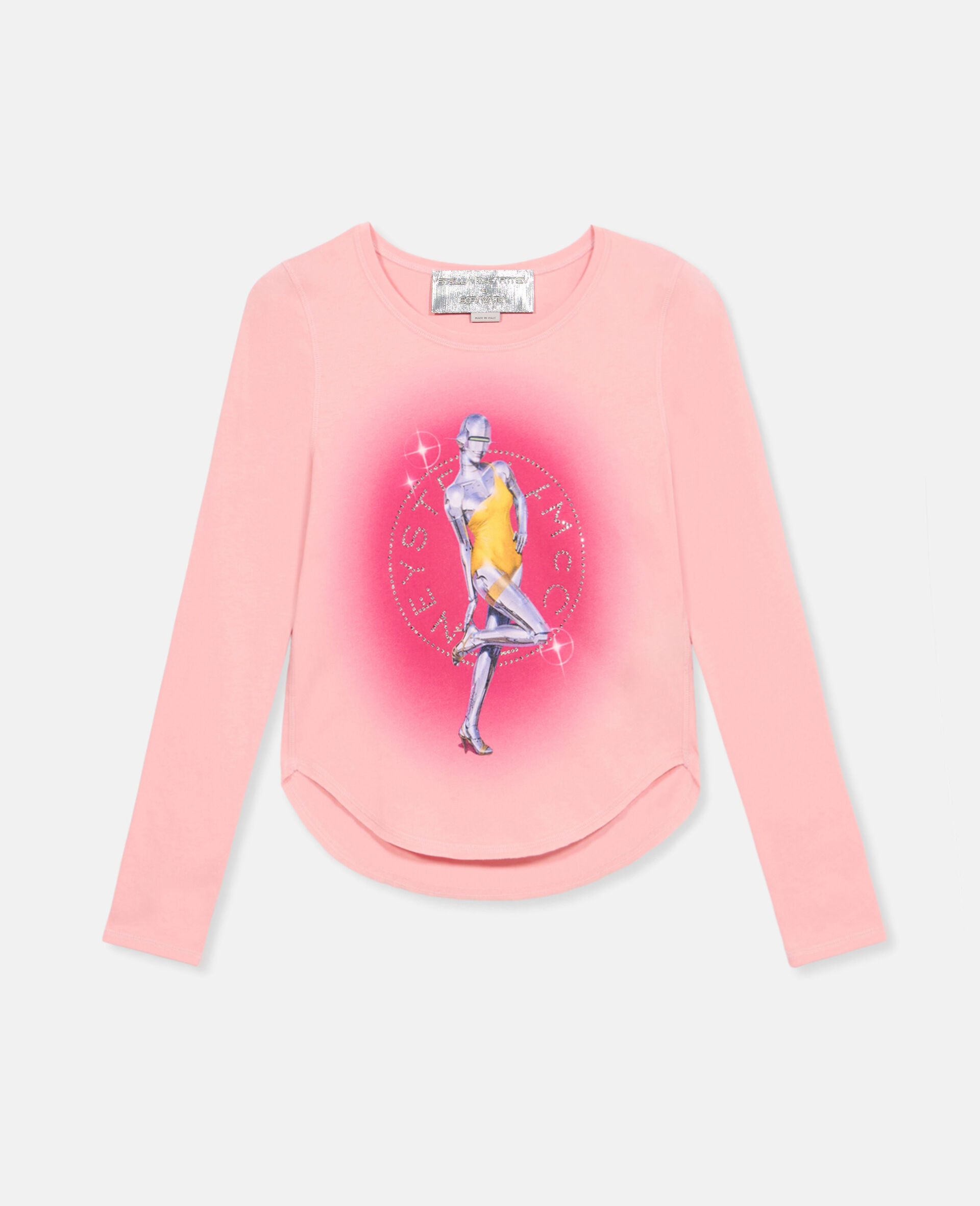 T-shirt oversize in cotone biologico con stampa Sexy Robot-Rosa-medium