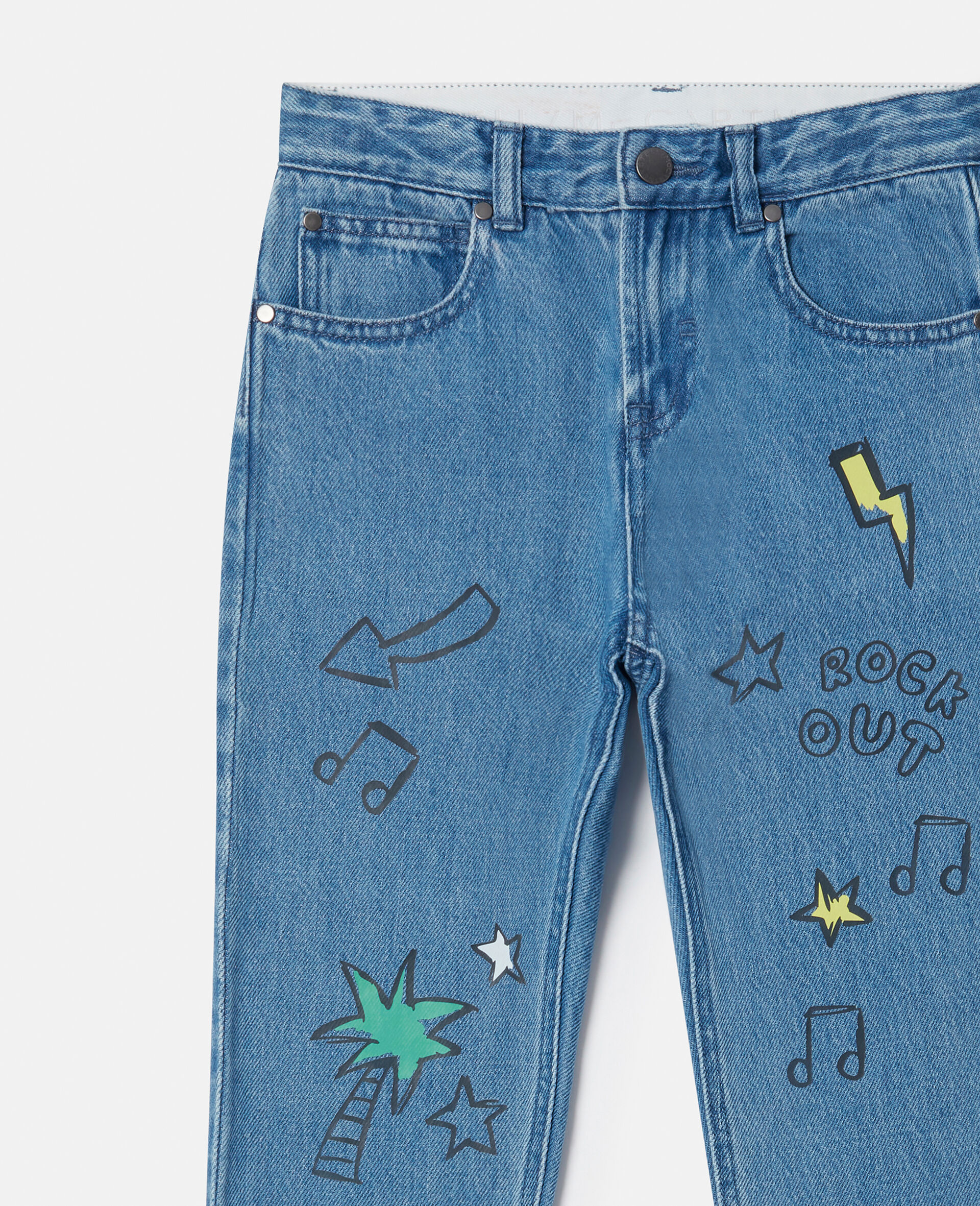 Scribble Print Boyfriend Jeans-Blue-large image number 1