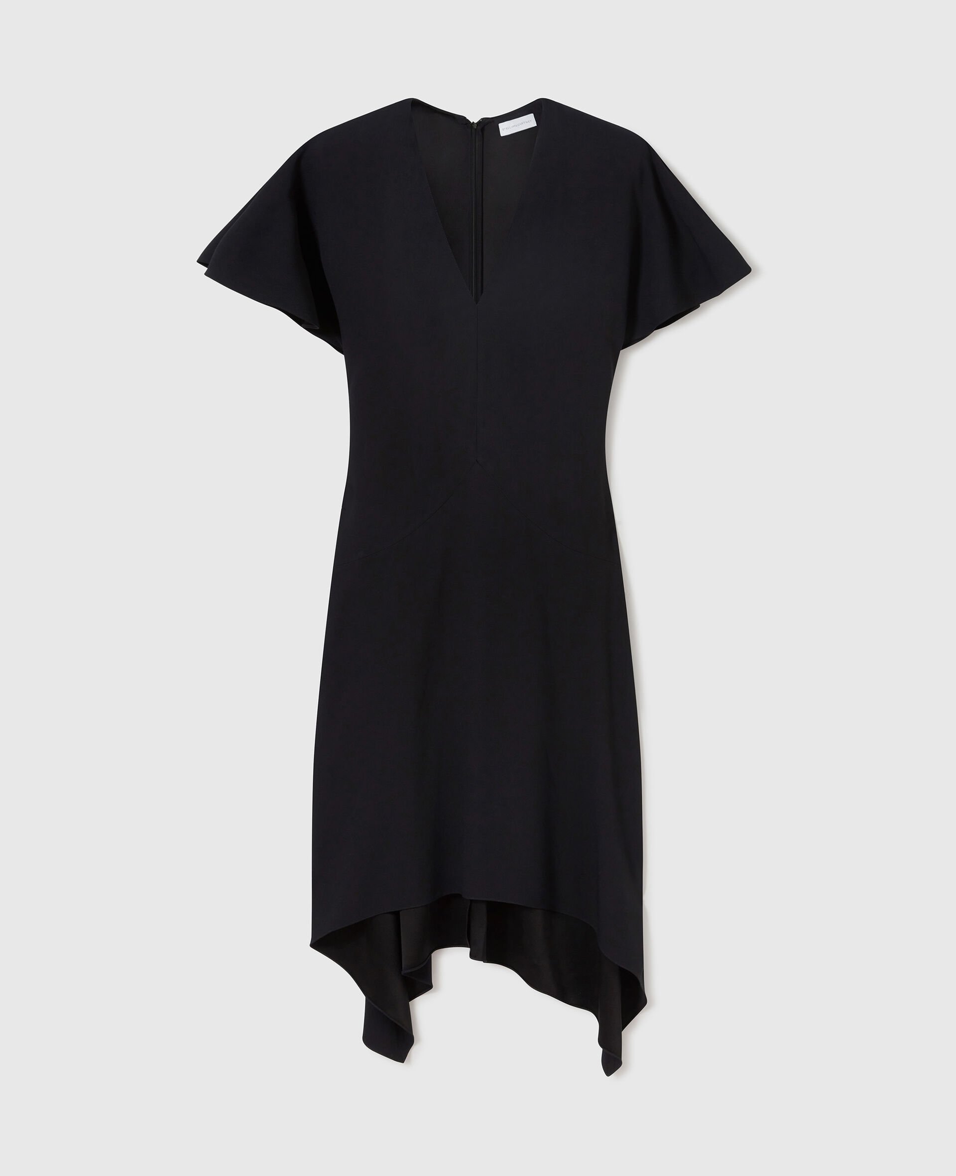 Robe midi en satin a manches courtes et col en V-Noir-medium