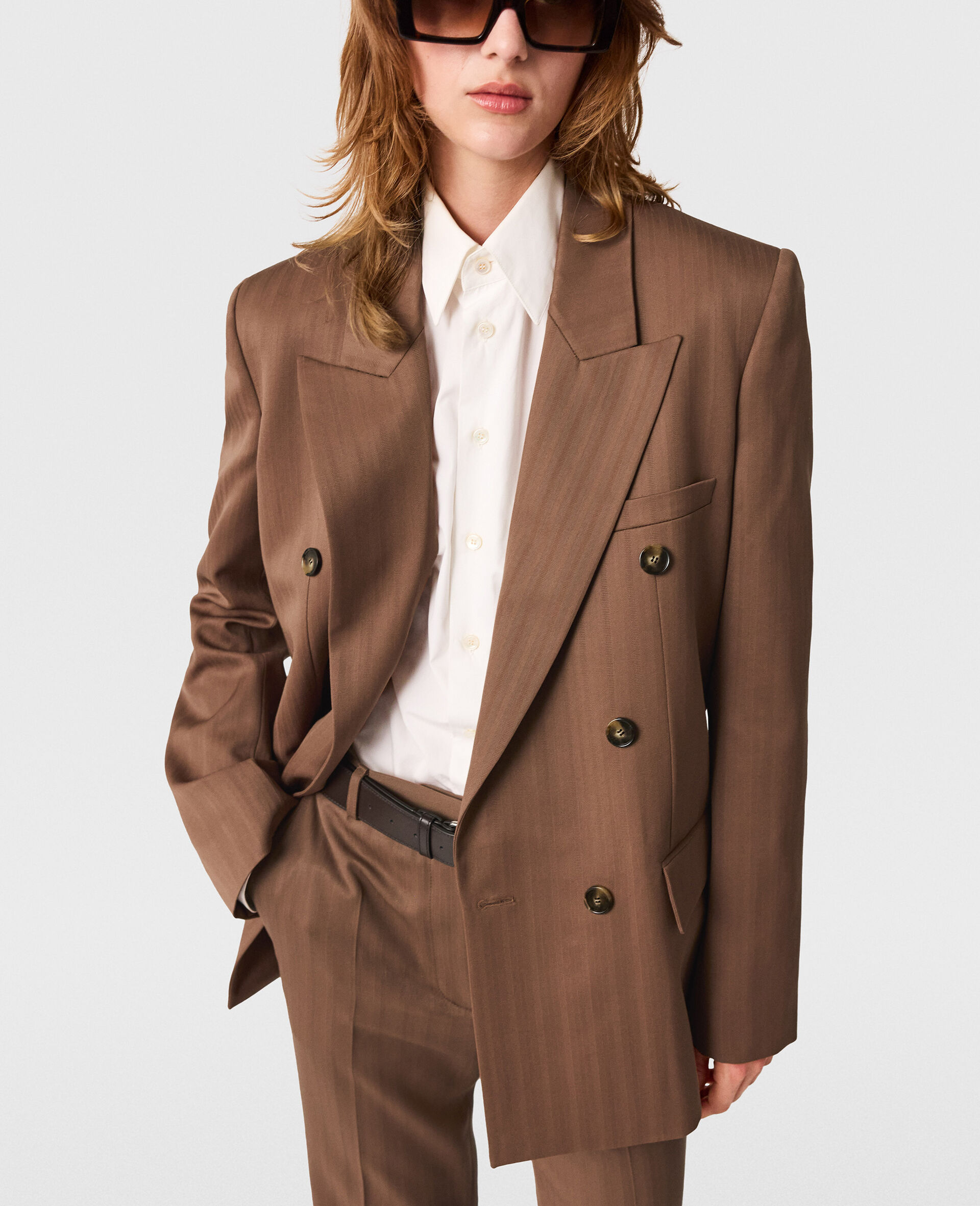 Oversized Pinstripe Double-Breasted Blazer-Brown-large image number 5