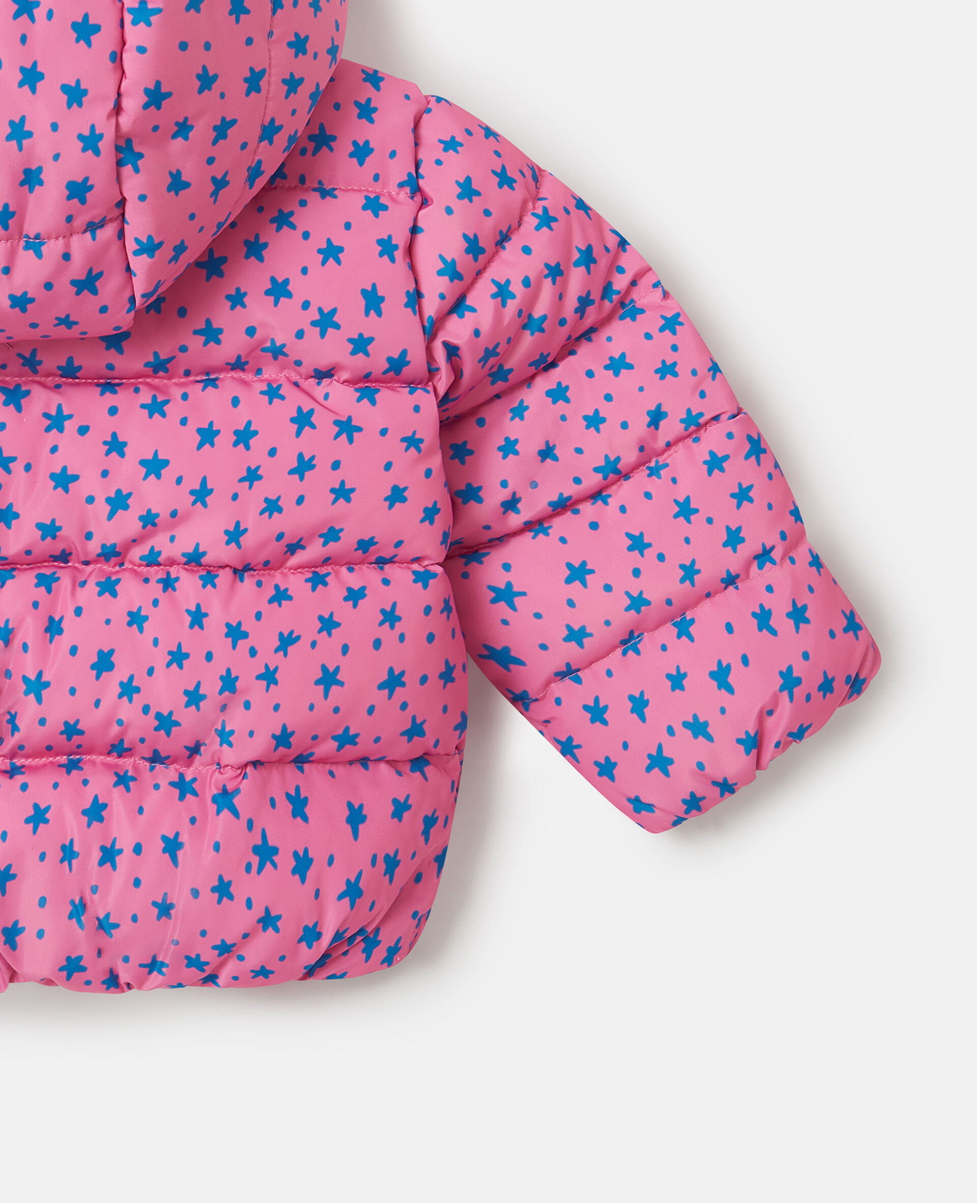 Star Print Hooded Puffer Coat-Pink-large image number 3