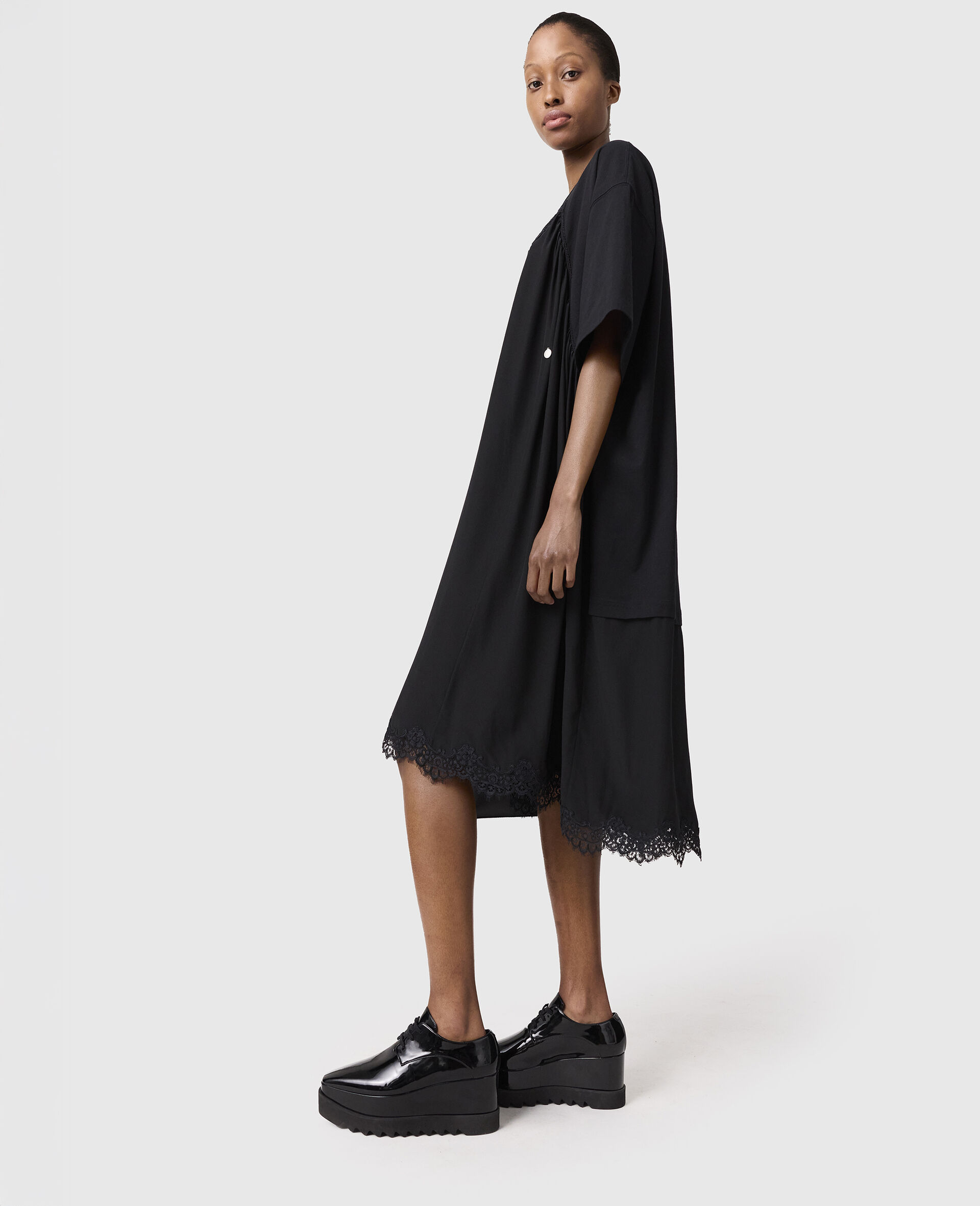 Kurzaermeliges Maxikleid mit Spitzeneinsatz-Weiß-medium