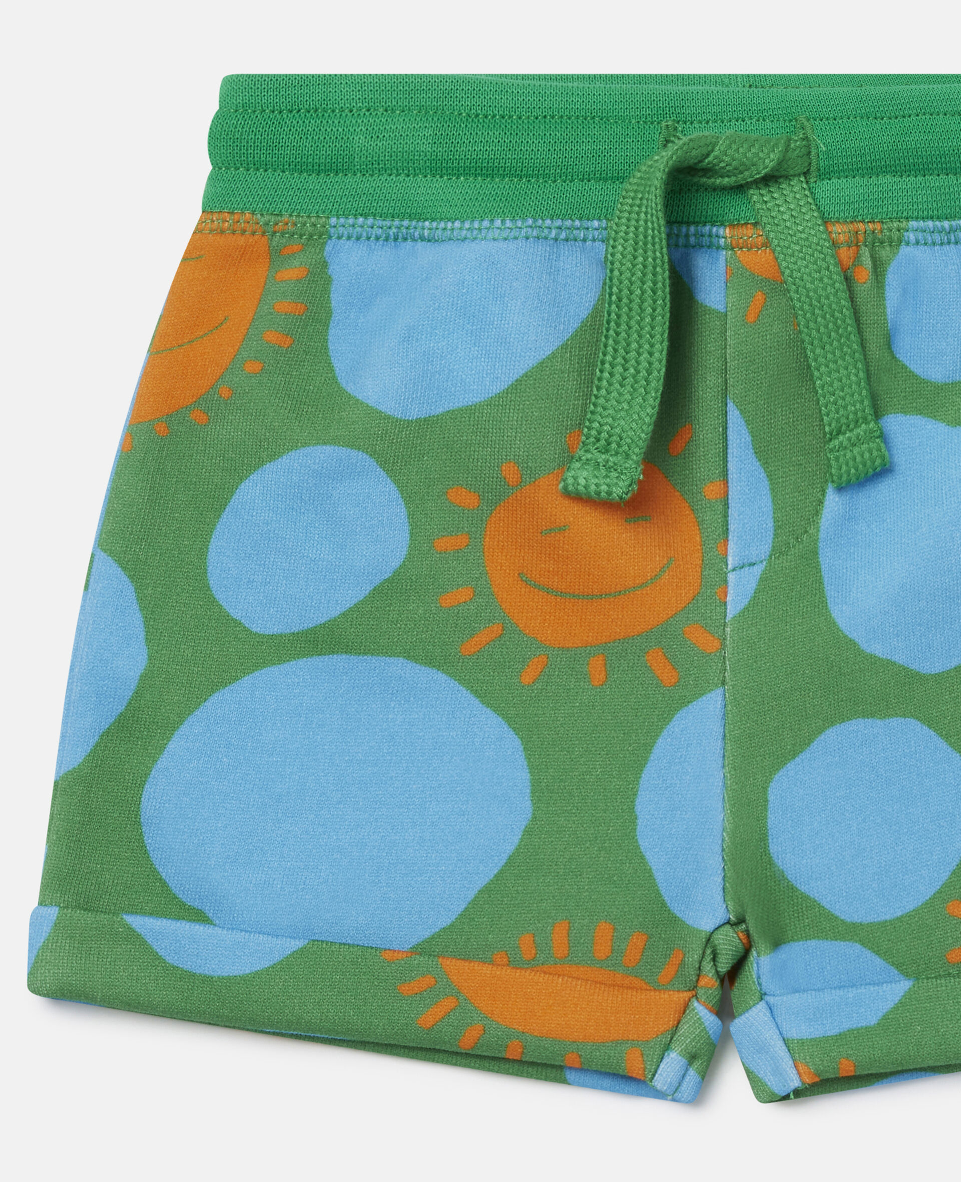 Sun Dot Print Cotton Fleece Shorts -Green-large image number 1