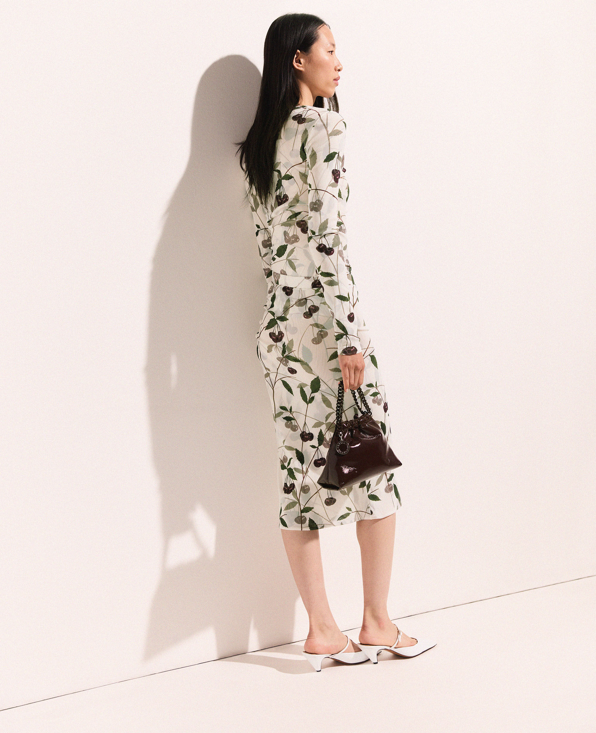 Women Cream Cherry Print Mesh Long Sleeve Top | Stella